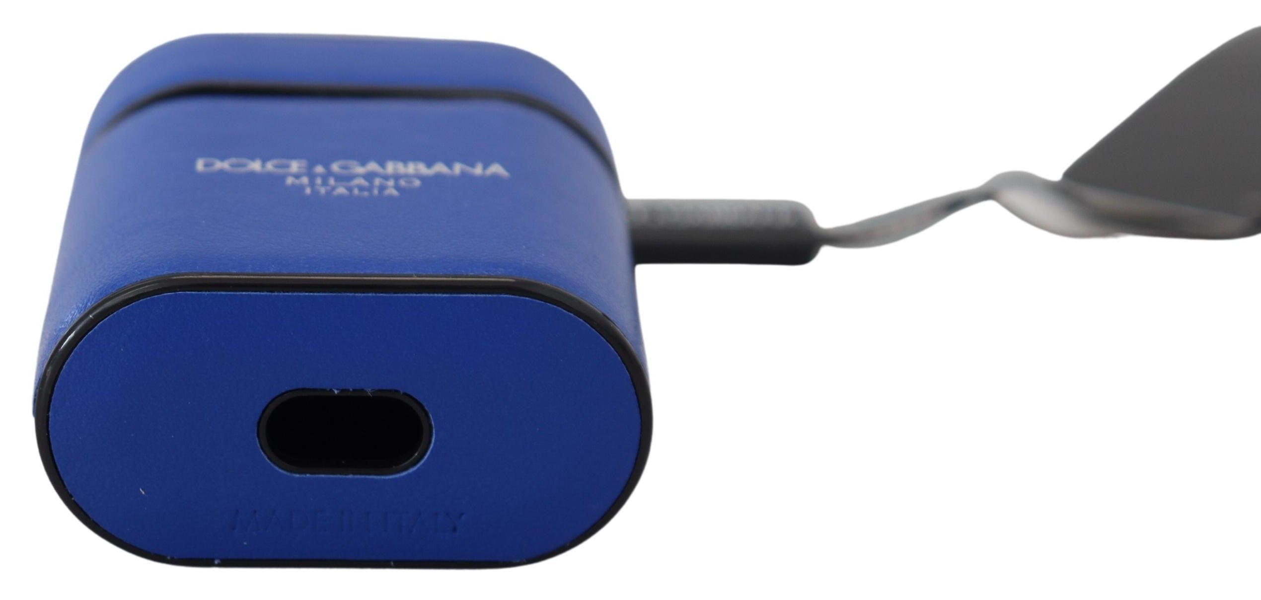 Dolce & Gabbana Blue Leather Silver Metal Logo Airpods Case