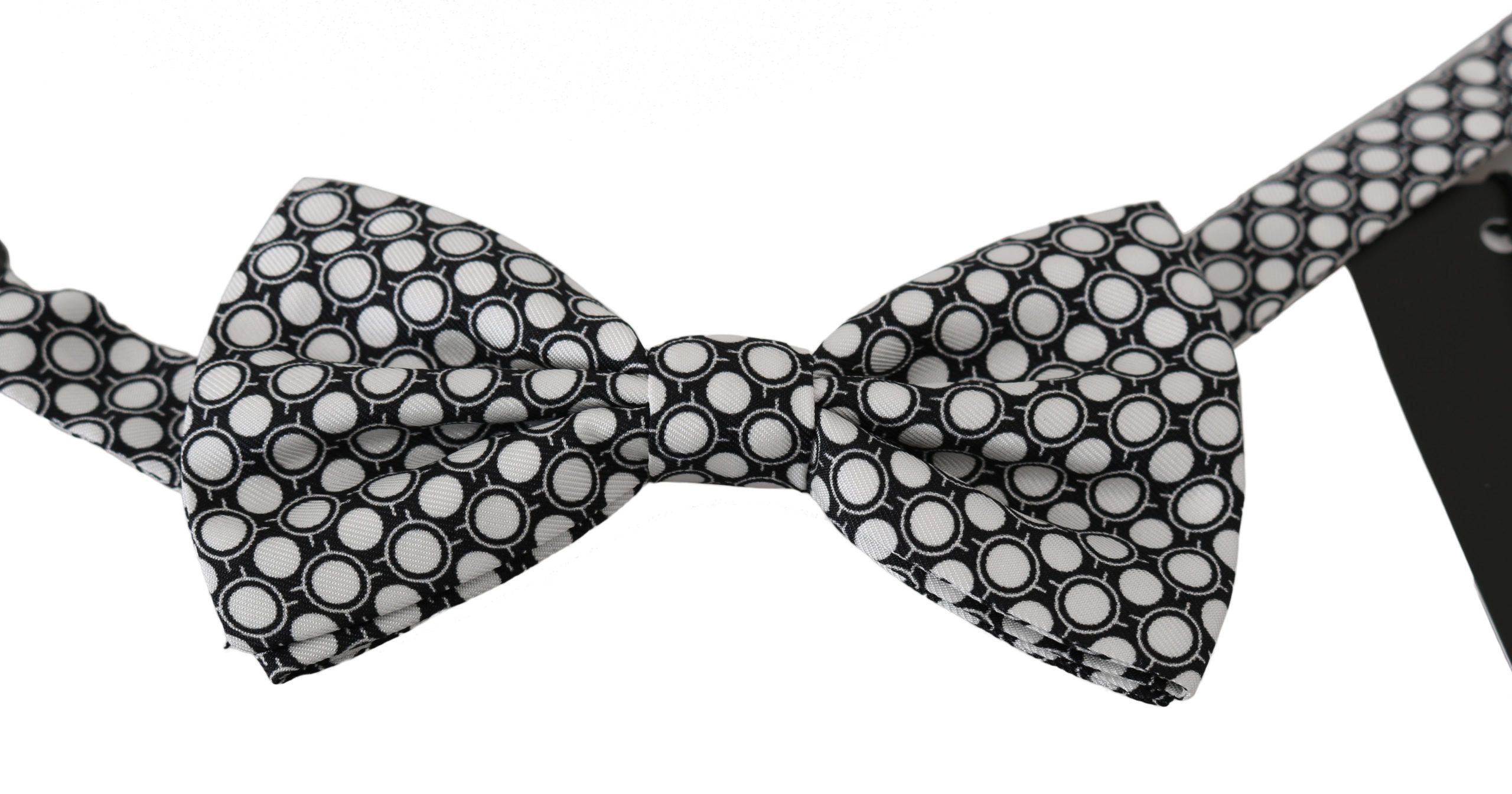 Dolce & Gabbana Elegant Black White Circle Silk Bow Tie - Luksusmuotia Dolce & Gabbana - Tutustu YVES JAVANNI® 