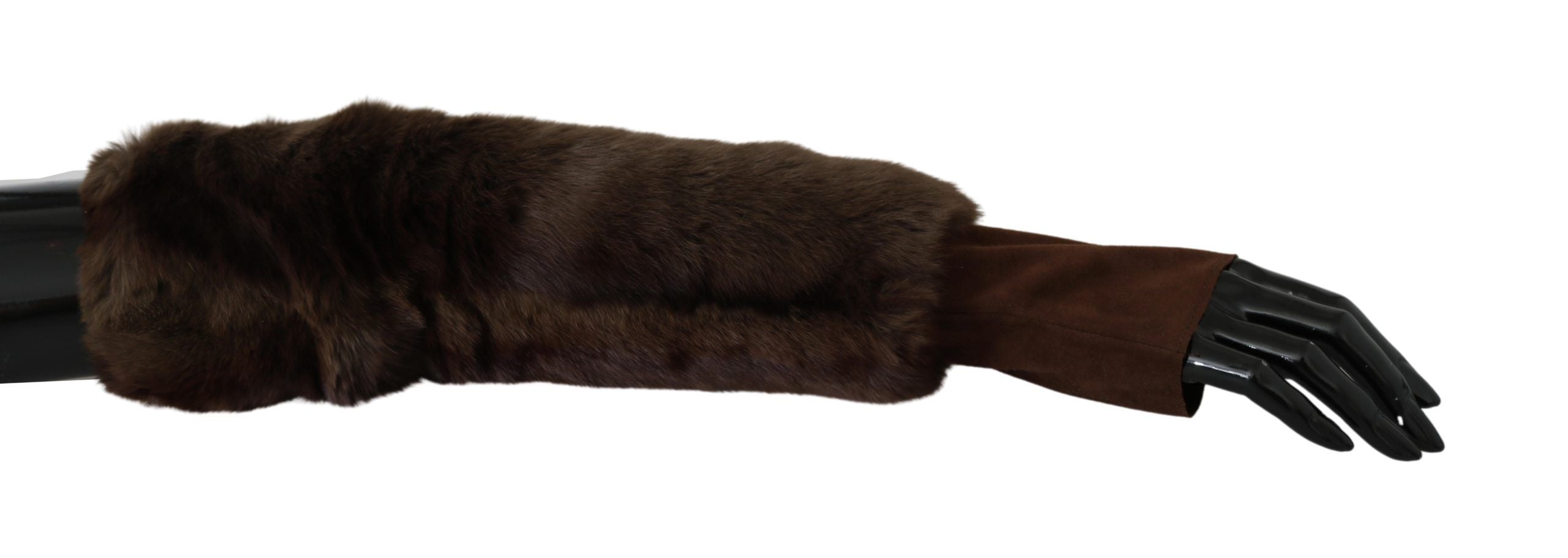 Dolce & Gabbana Elegant Brown Fur & Leather Elbow-Length Gloves - Luksusmuotia Dolce & Gabbana - Tutustu YVES JAVANNI® 