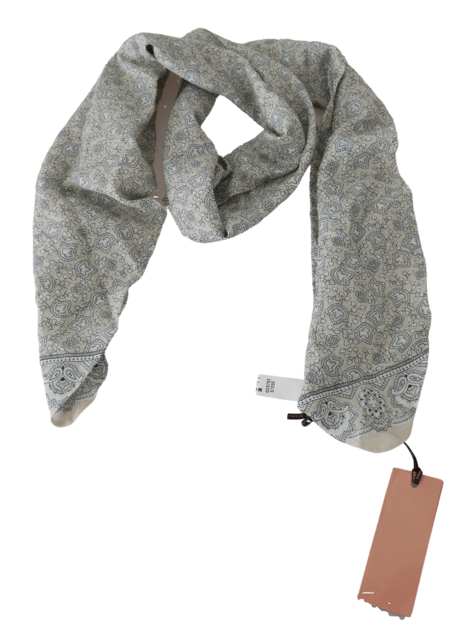 Ermanno Scervino Chic Cotton Scarf in Beige & Blue Fantasy Print - Luksusmuotia Ermanno Scervino - Tutustu YVES JAVANNI® 