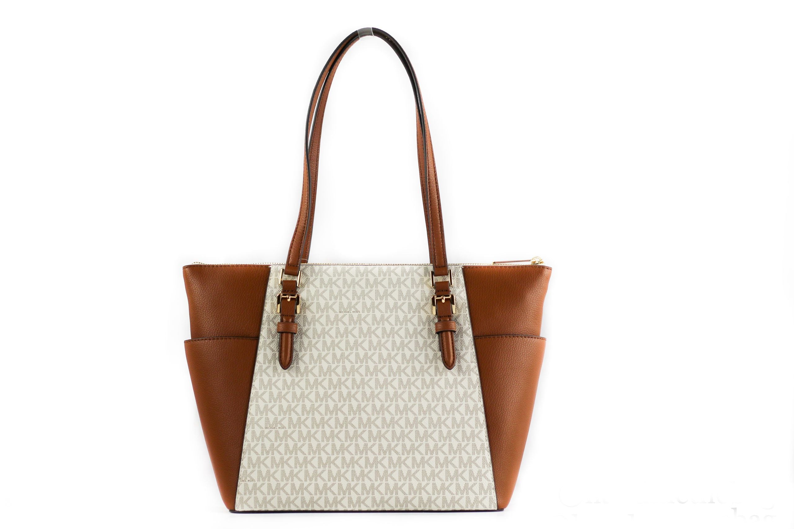 Michael Kors Charlotte Signature Leather Large Top Zip Tote Handbag Bag (Vanilla) - Luksusmuotia Michael Kors - Tutustu YVES JAVANNI® 