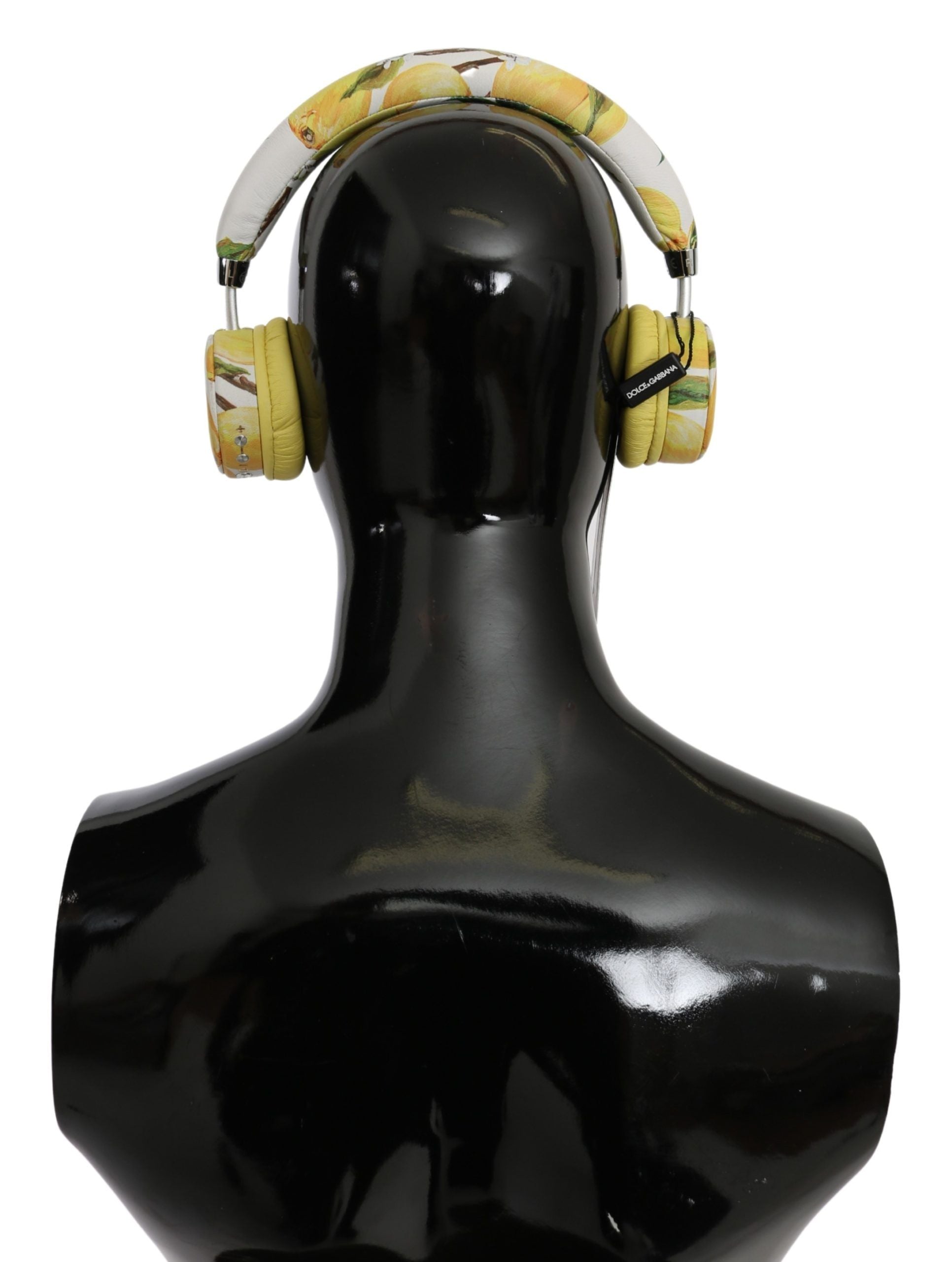 Dolce & Gabbana Chic White Leather Headphones with Yellow Print - Luksusmuotia Dolce & Gabbana - Tutustu YVES JAVANNI® 