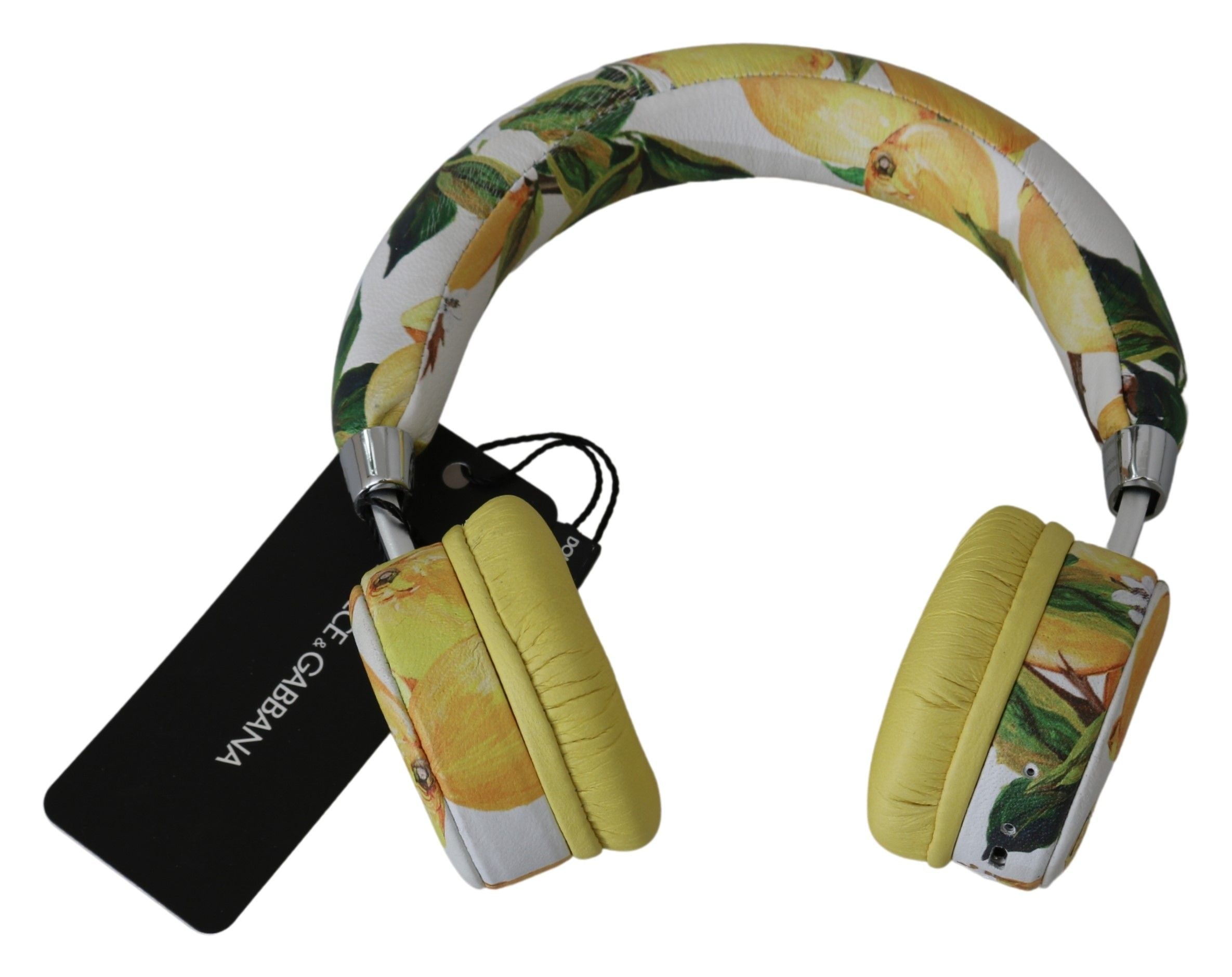 Dolce & Gabbana Chic White Leather Headphones with Yellow Print - Luksuslaukut ja asusteet Dolce & Gabbana - Tutustu YVES JAVANNI® 