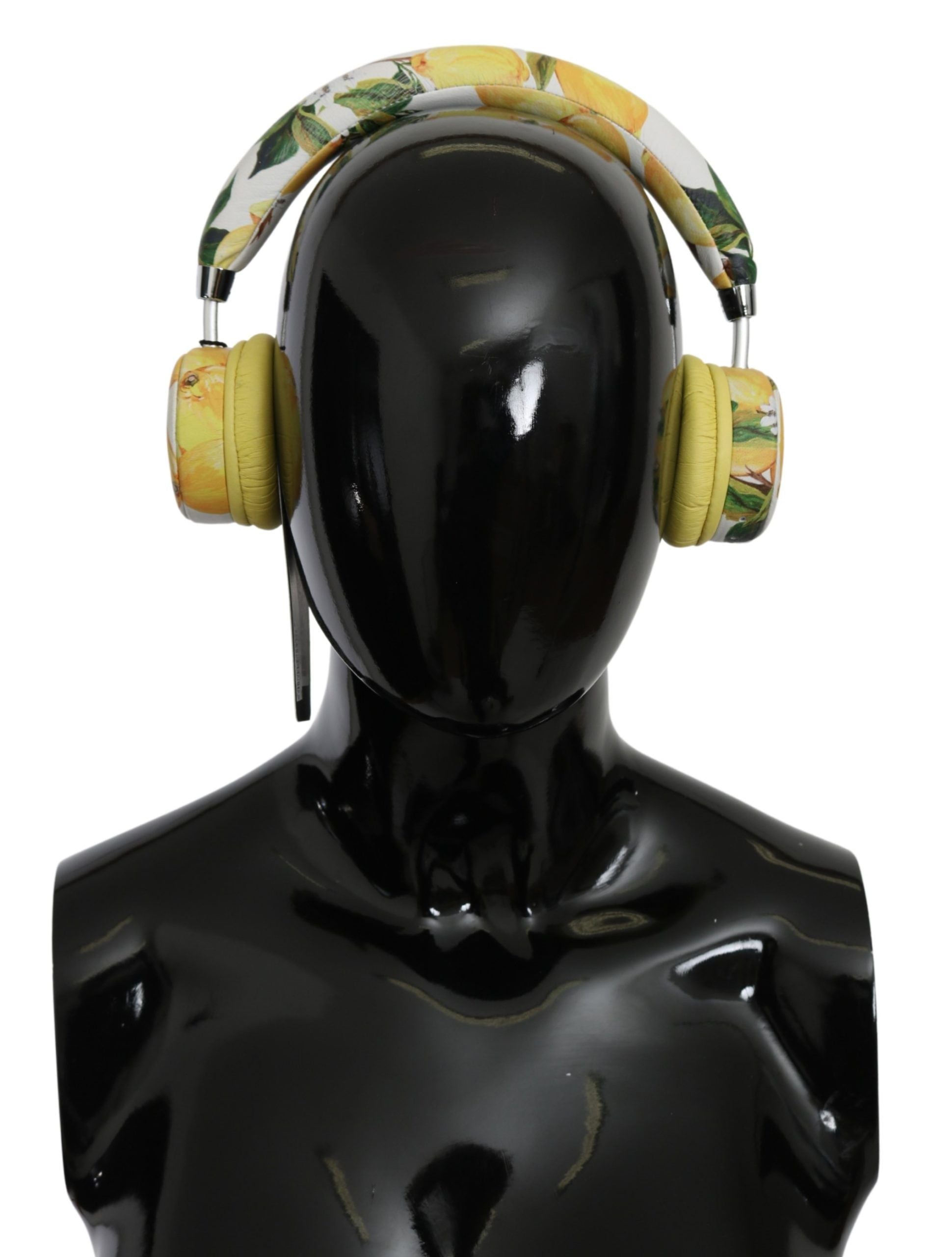 Dolce & Gabbana Chic White Leather Headphones with Yellow Print - Luksusmuotia Dolce & Gabbana - Tutustu YVES JAVANNI® 