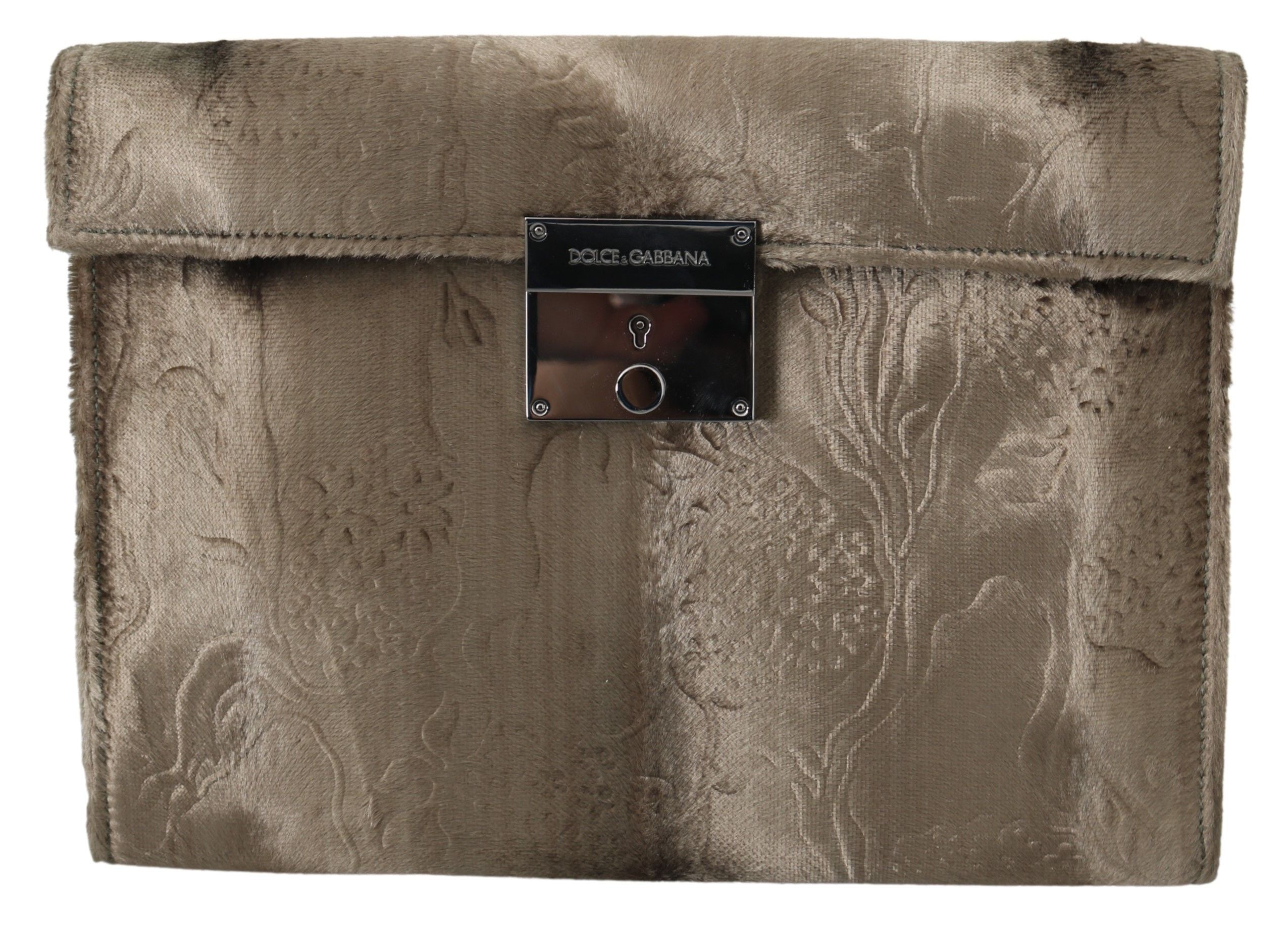 Dolce & Gabbana Beige Velvet Croco-Print Leather Briefcase Clutch - Luksusmuotia Dolce & Gabbana - Tutustu YVES JAVANNI® 