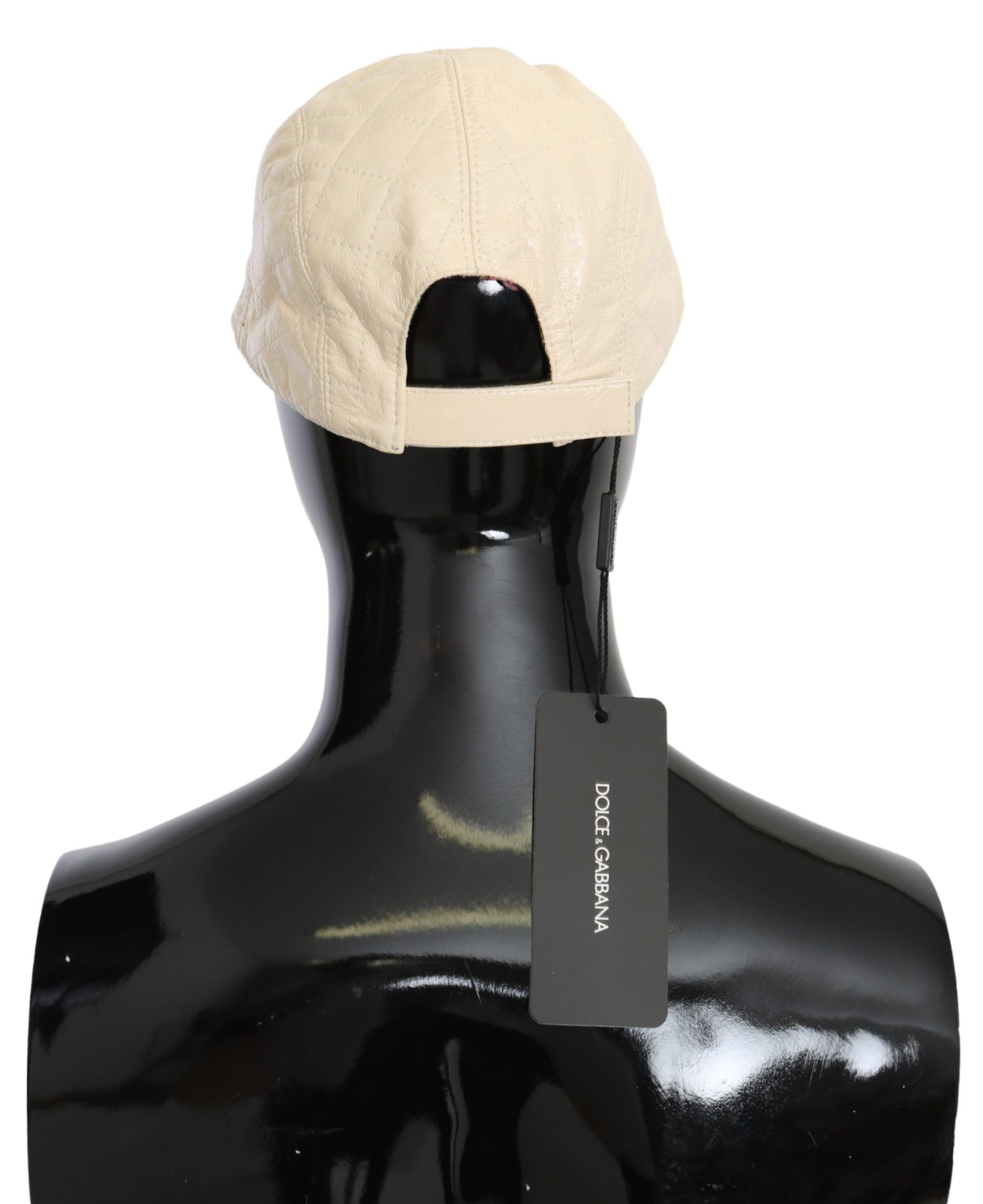 Dolce & Gabbana Elegant White Lambskin Leather Baseball Cap - Luksusmuotia Dolce & Gabbana - Tutustu YVES JAVANNI® 