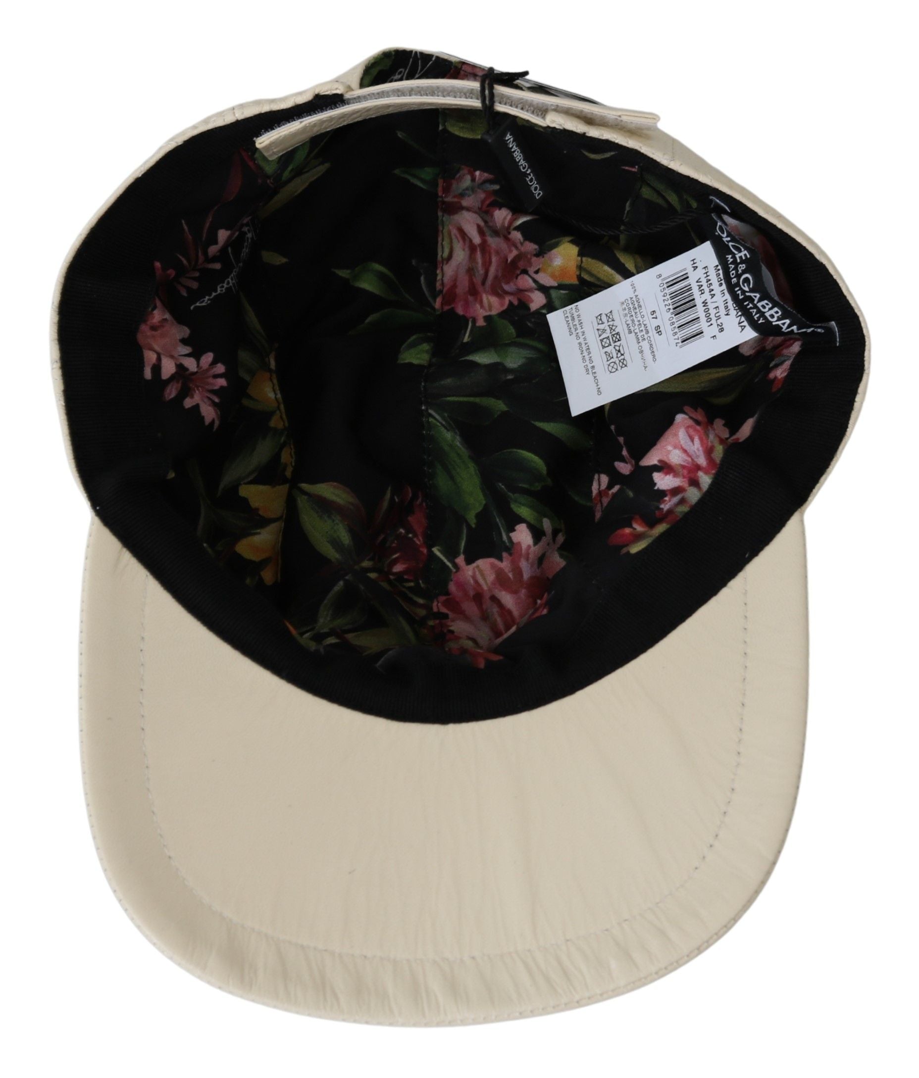 Dolce & Gabbana Elegant White Lambskin Leather Baseball Cap - Luksusmuotia Dolce & Gabbana - Tutustu YVES JAVANNI® 