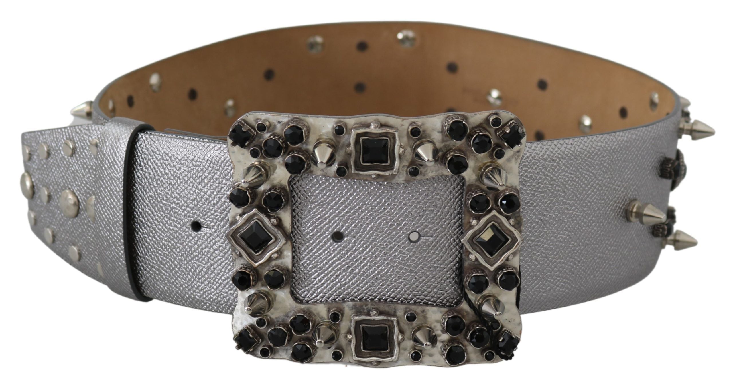 Dolce & Gabbana Stunning Silver Leather Crystal-Studded Belt - Luksuslaukut ja asusteet Dolce & Gabbana - Tutustu YVES JAVANNI® 