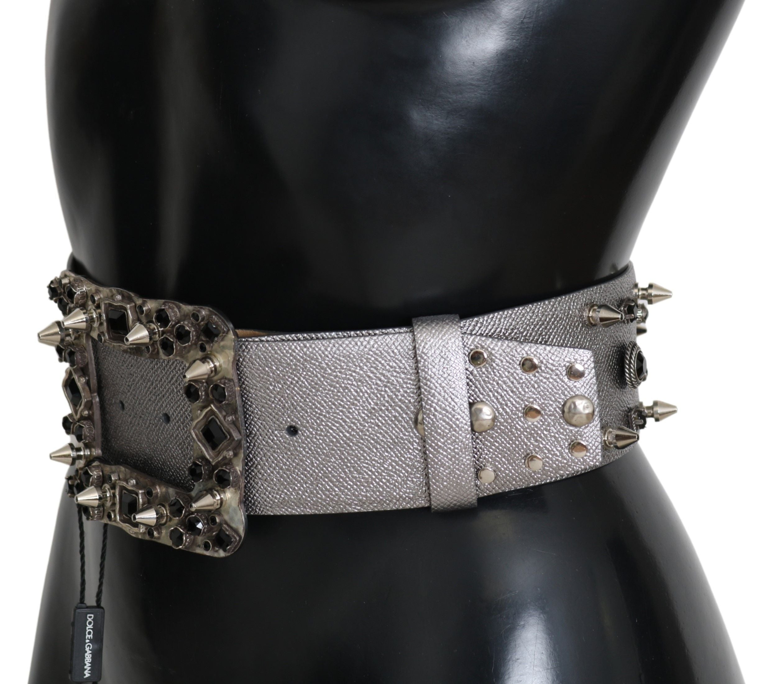 Dolce & Gabbana Stunning Silver Leather Crystal-Studded Belt - Luksuslaukut ja asusteet Dolce & Gabbana - Tutustu YVES JAVANNI® 