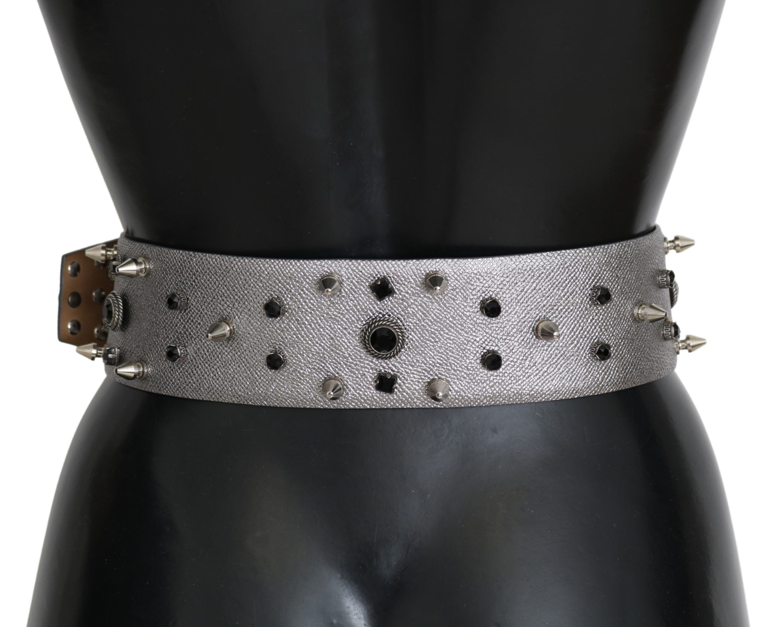 Dolce & Gabbana Stunning Silver Leather Crystal-Studded Belt - Luksuslaukut ja asusteet Dolce & Gabbana - Tutustu YVES JAVANNI® 