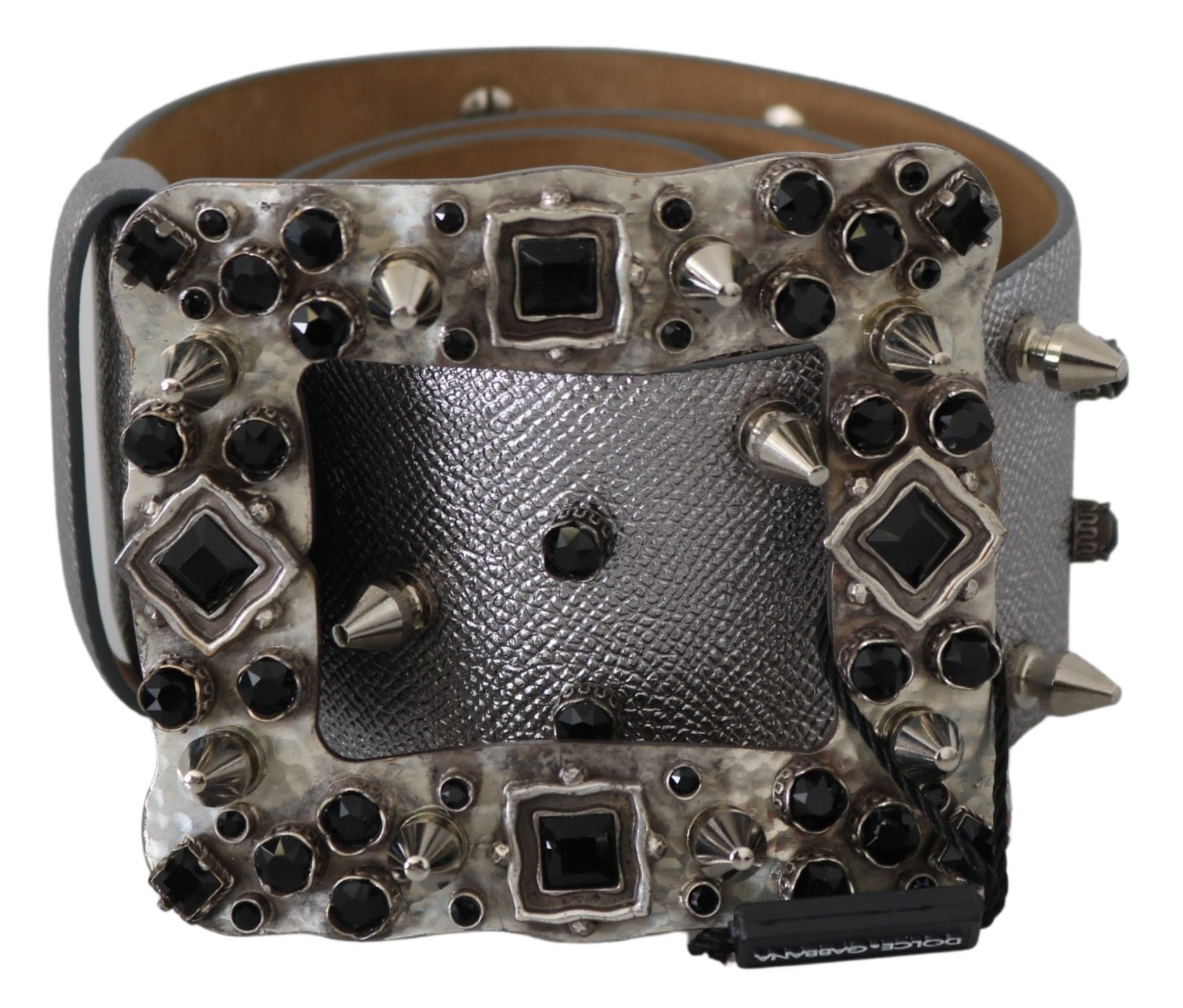 Dolce & Gabbana Stunning Silver Leather Crystal-Studded Belt - Luksuslaukut ja asusteet Dolce & Gabbana - Tutustu YVES JAVANNI® 