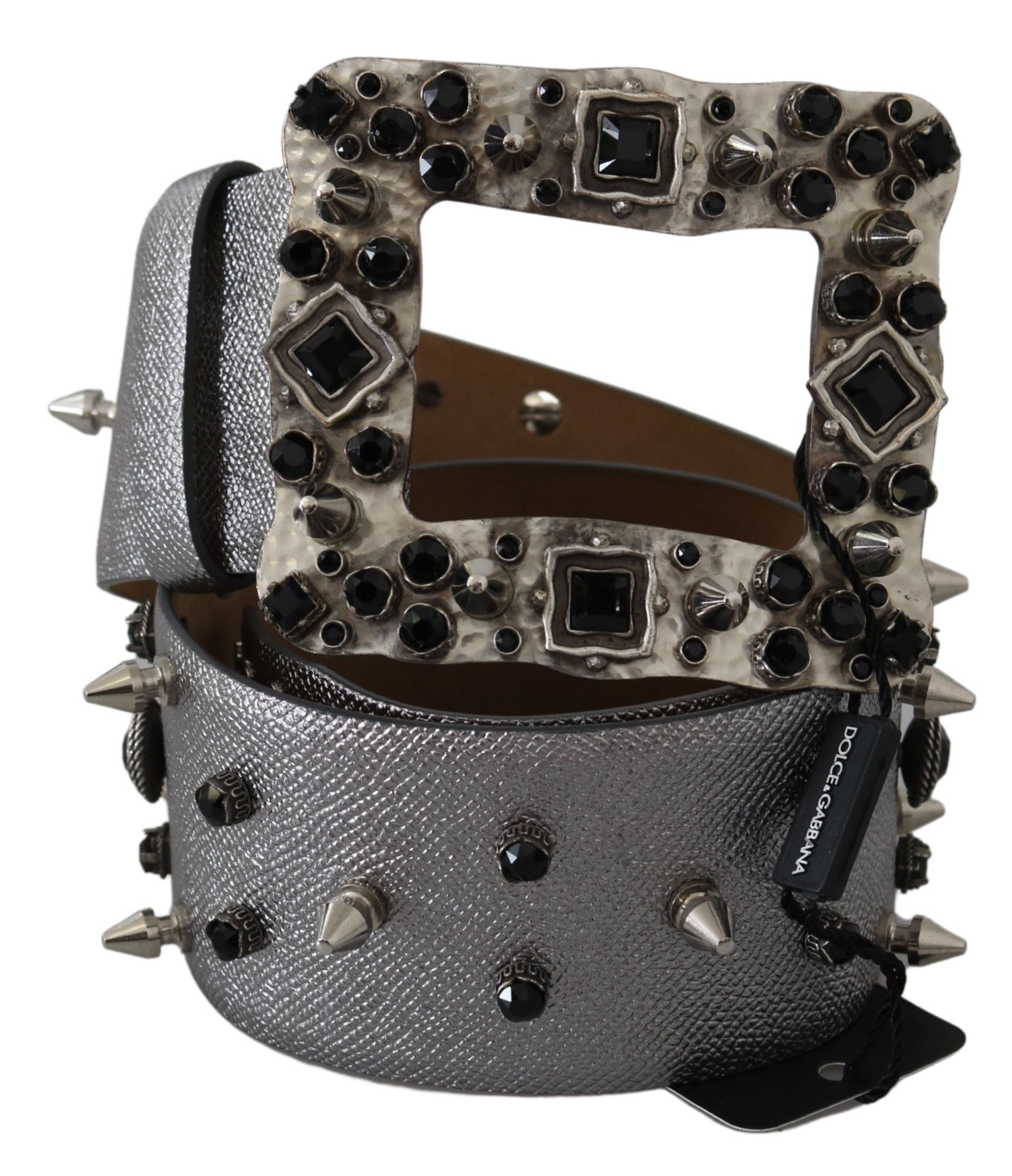 Dolce & Gabbana Stunning Silver Leather Crystal-Studded Belt - Luksuslaukut ja asusteet Dolce & Gabbana - Tutustu YVES JAVANNI® 