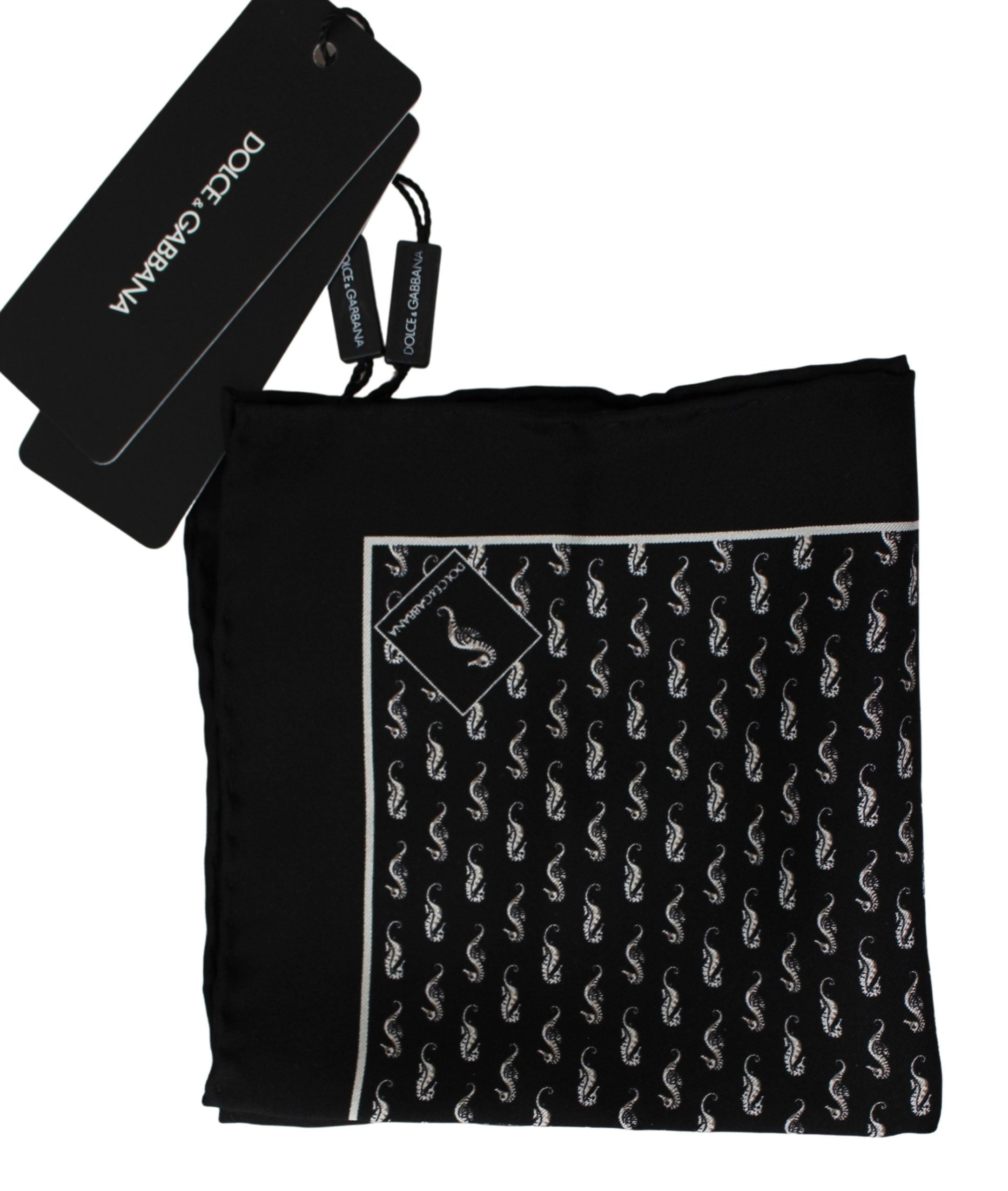 Dolce & Gabbana Elegant Black Silk Seahorse Scarf - Luksusmuotia Dolce & Gabbana - Tutustu YVES JAVANNI® 