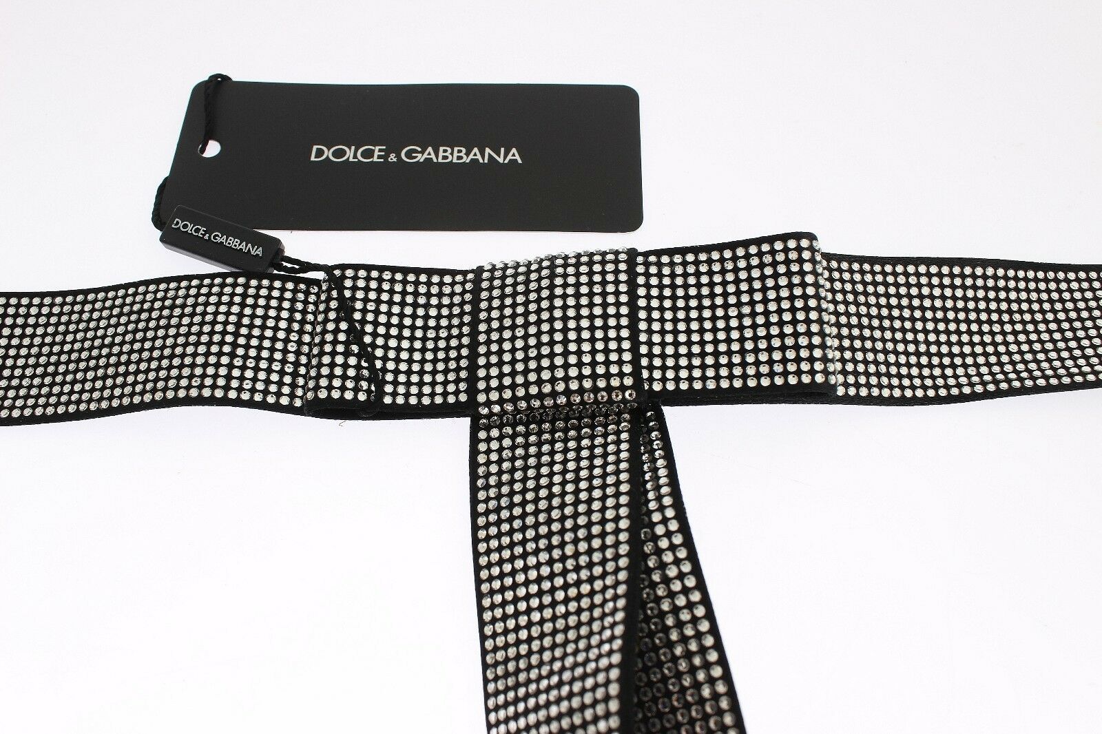 Dolce & Gabbana Black Silk Crystal Bow Waist Belt Elegance - Luksusmuotia Dolce & Gabbana - Tutustu YVES JAVANNI® 