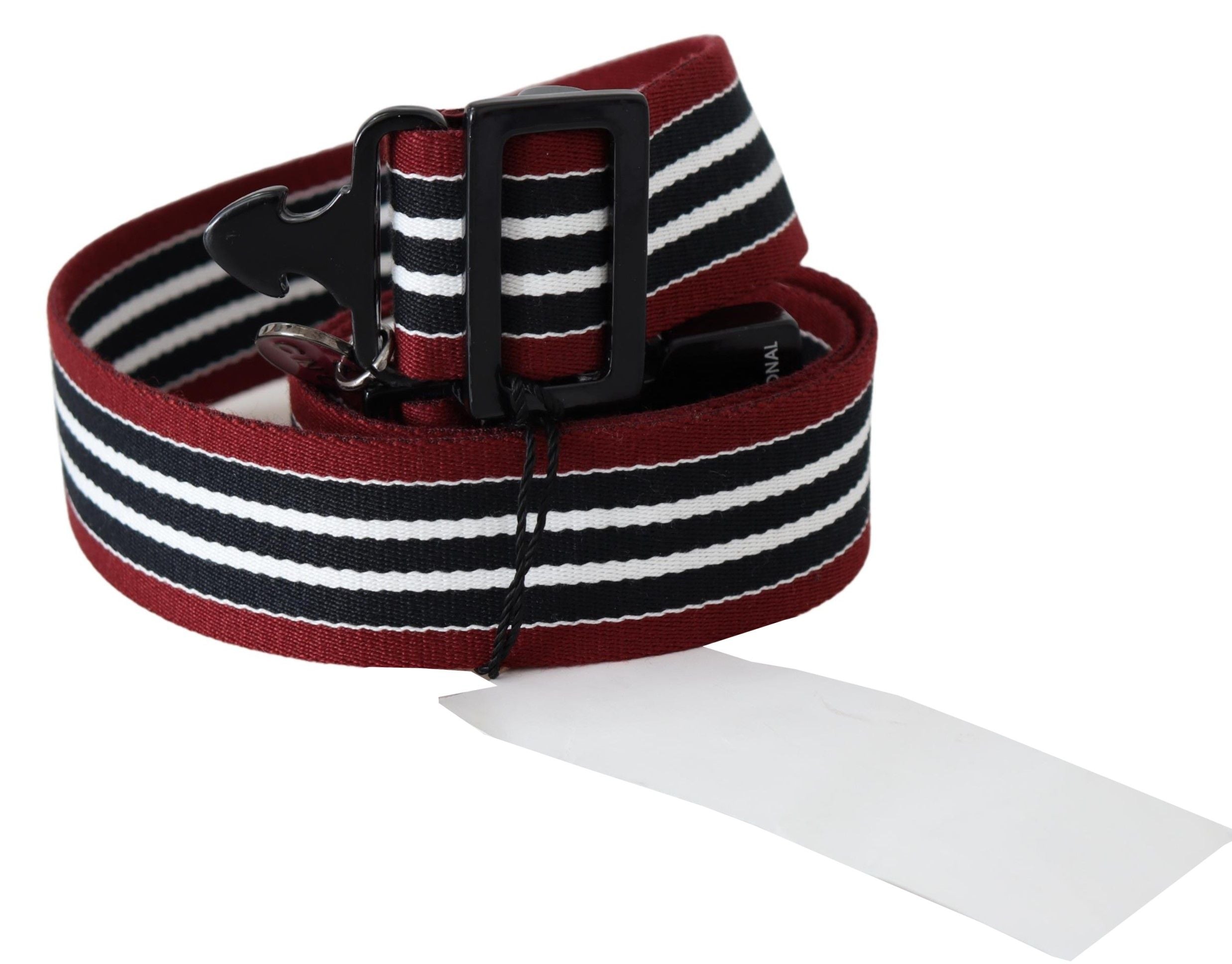 Costume National Striped Leather Fashion Belt in Black & Red - Luksuslaukut ja asusteet Costume National - Tutustu YVES JAVANNI® 