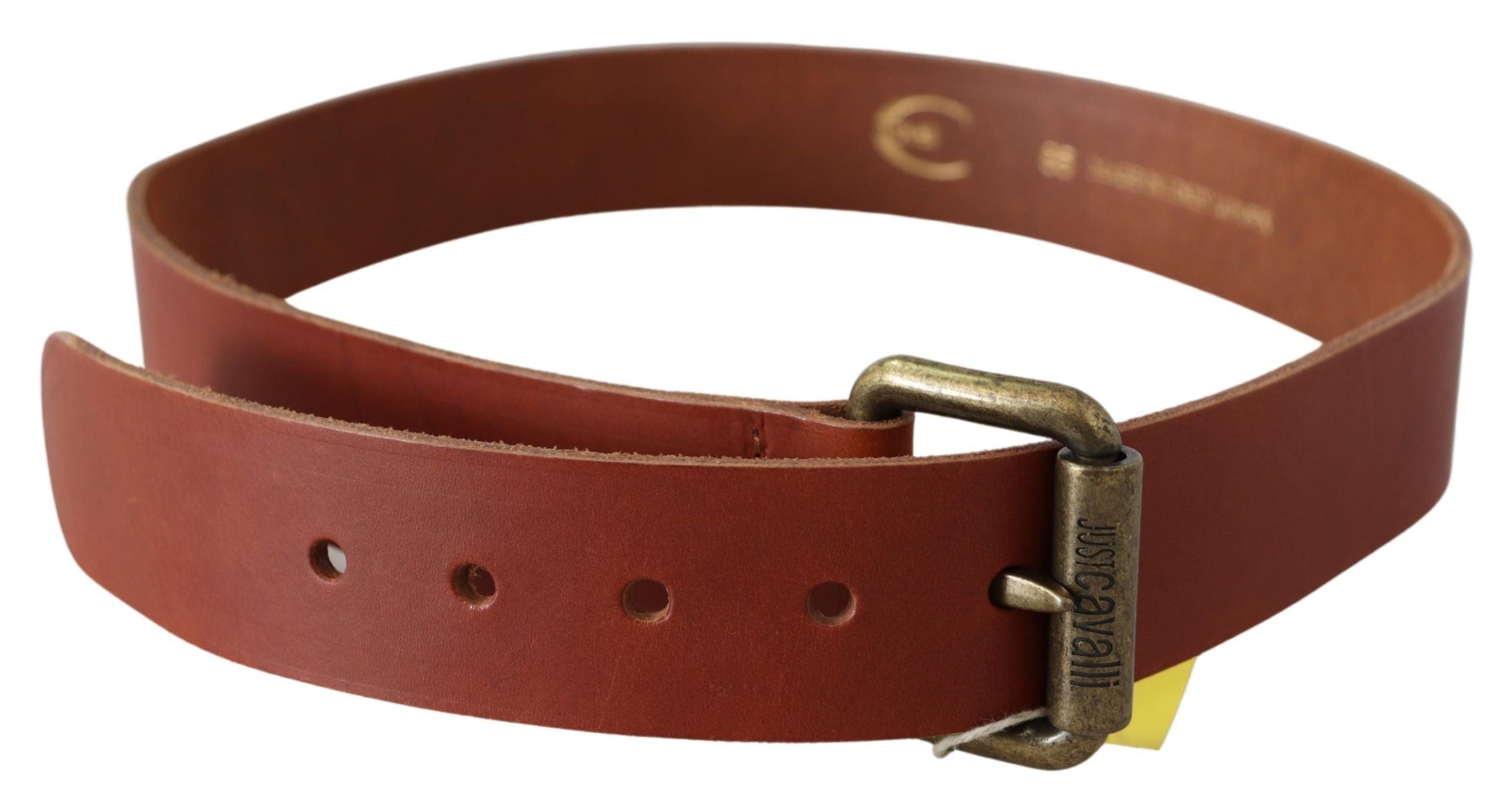 Just Cavalli Chic Brown Leather Logo Waist Belt - Luksusmuotia Just Cavalli - Tutustu YVES JAVANNI® 