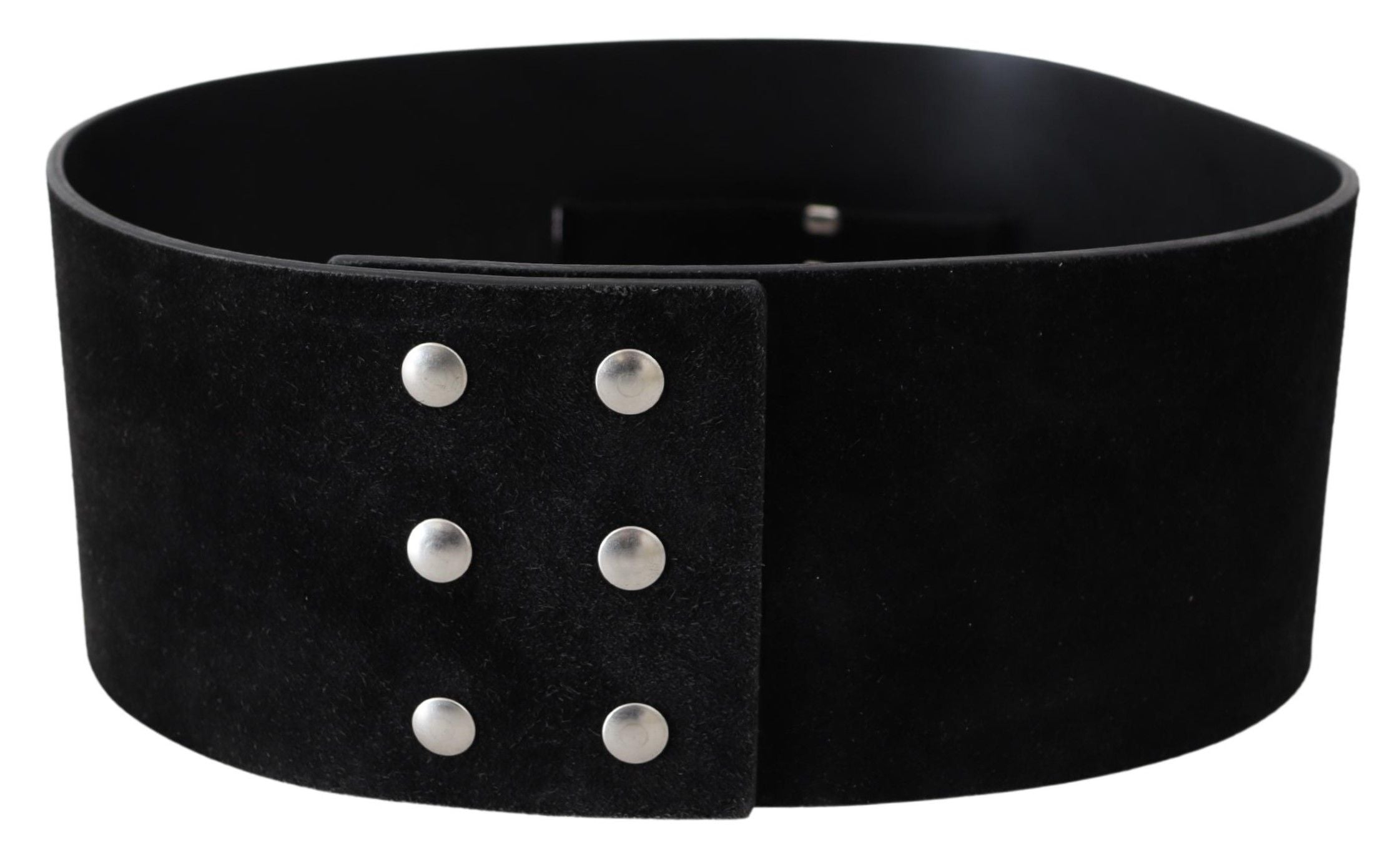 GF Ferre Elegant Black Leather Wide Belt with Silver Tone Buckle - Luksuslaukut ja asusteet GF Ferre - Tutustu YVES JAVANNI® 