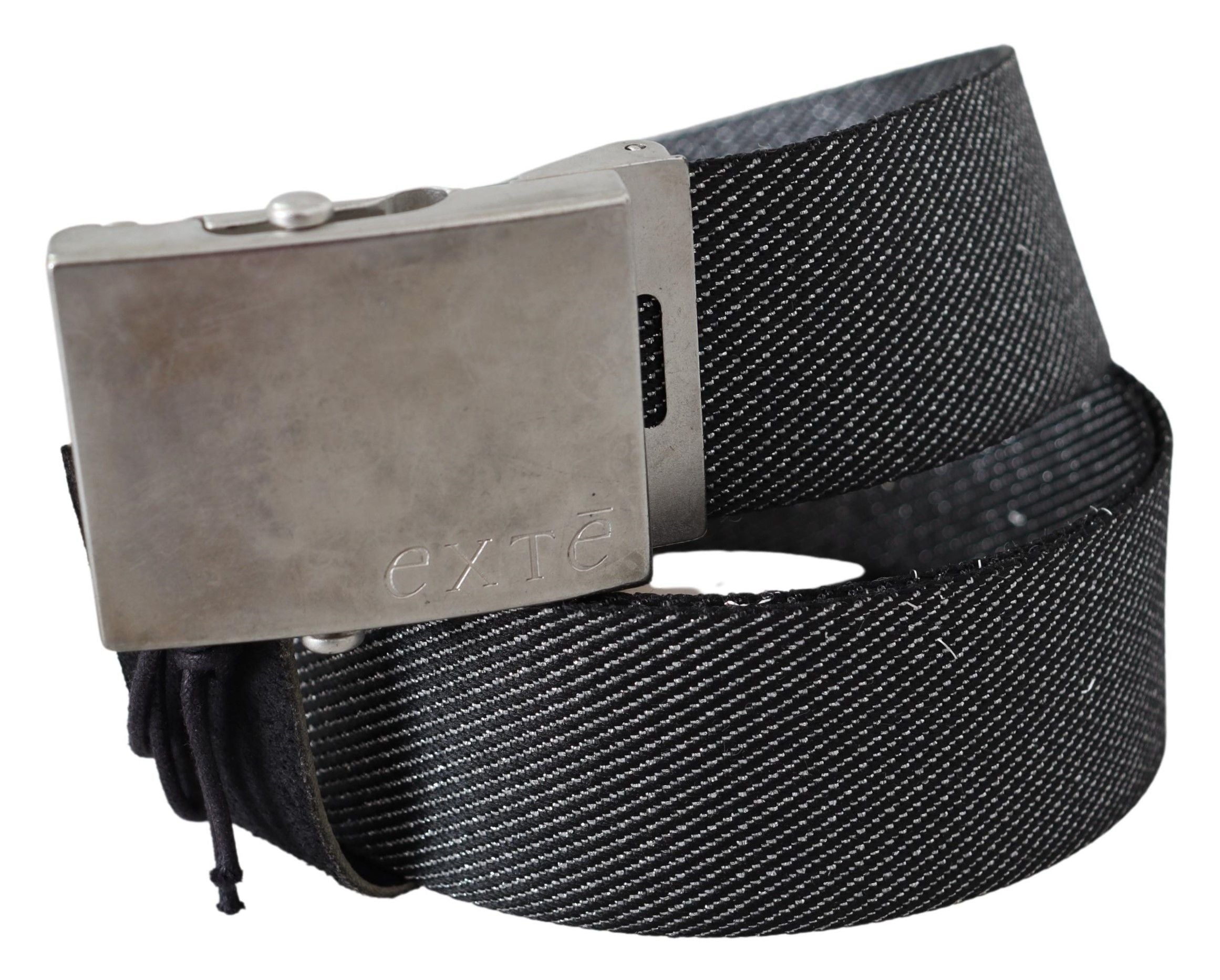 Exte Elegant Black Canvas Waist Belt with Silver Buckle - Luksuslaukut ja asusteet Exte - Tutustu YVES JAVANNI® 