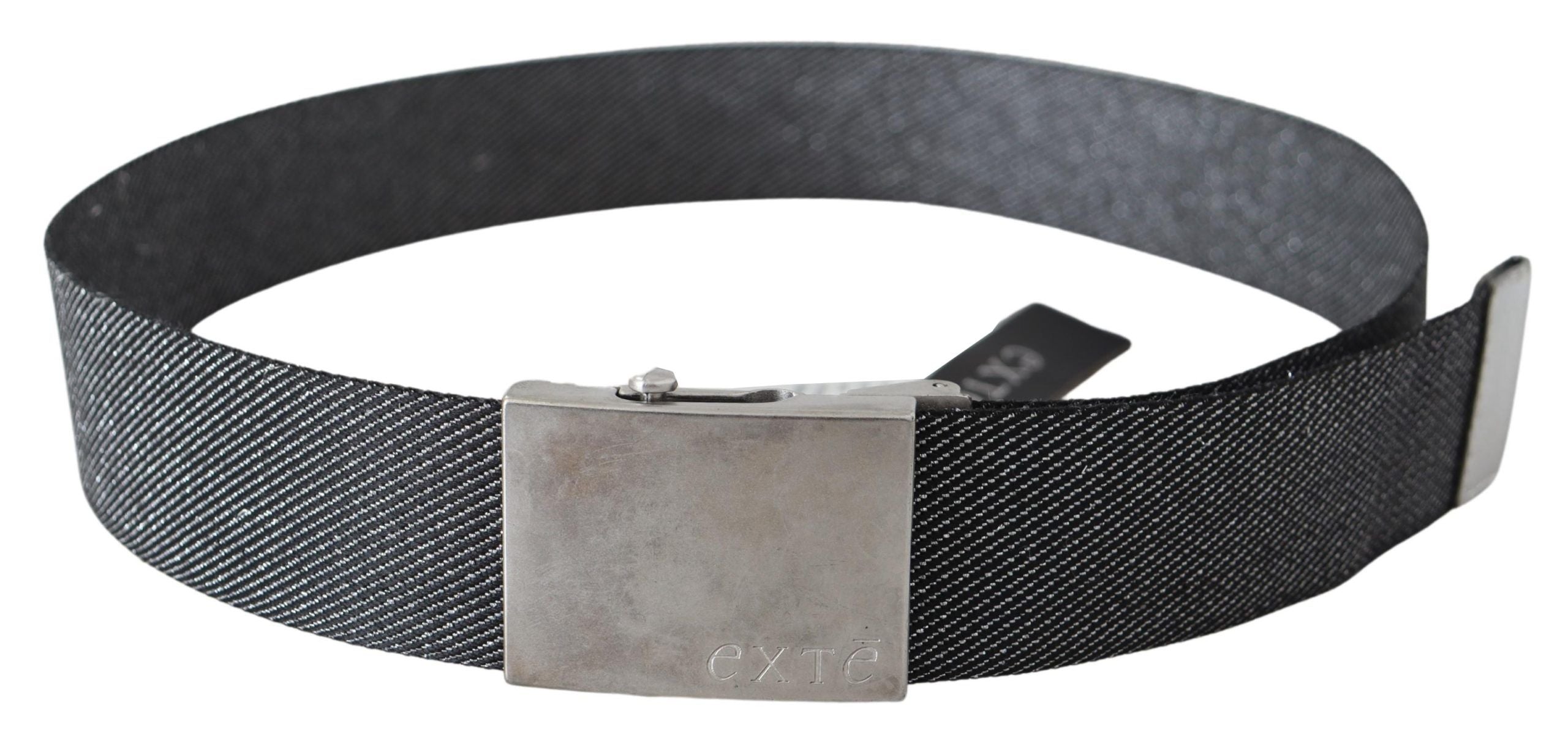 Exte Elegant Black Canvas Waist Belt with Silver Buckle - Luksuslaukut ja asusteet Exte - Tutustu YVES JAVANNI® 