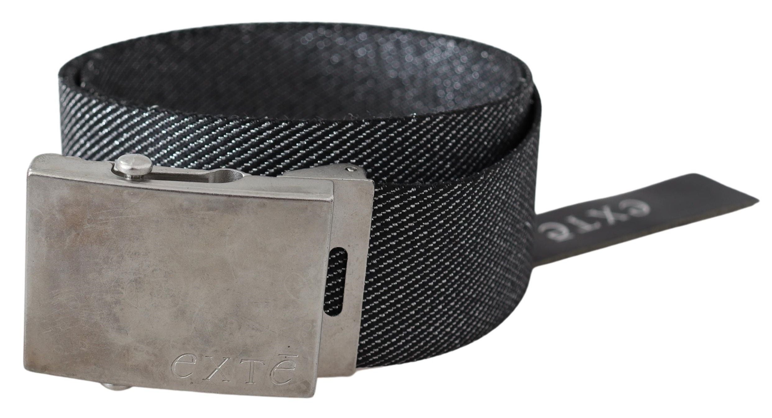 Exte Elegant Black Canvas Waist Belt with Silver Buckle - Luksuslaukut ja asusteet Exte - Tutustu YVES JAVANNI® 