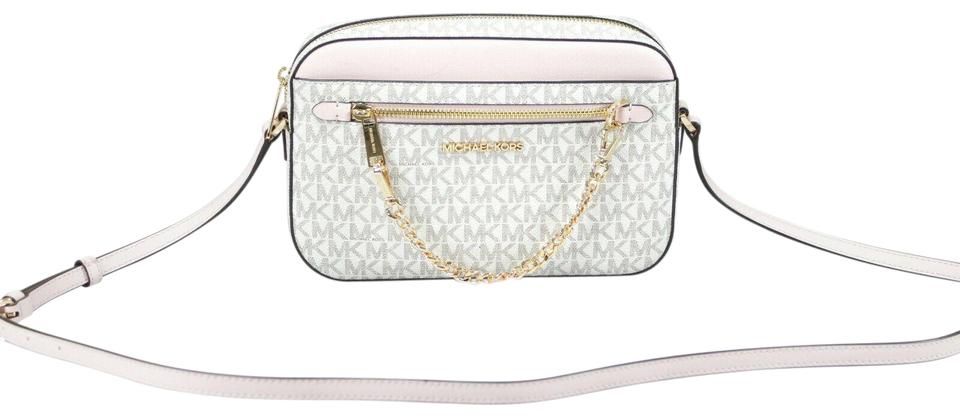 Michael Kors Jet Set Item Large East West Signature Leather Zip Chain Crossbody Handbag (Vanilla PVC/Powder Blush) - Luksusmuotia Michael Kors - Tutustu YVES JAVANNI® 