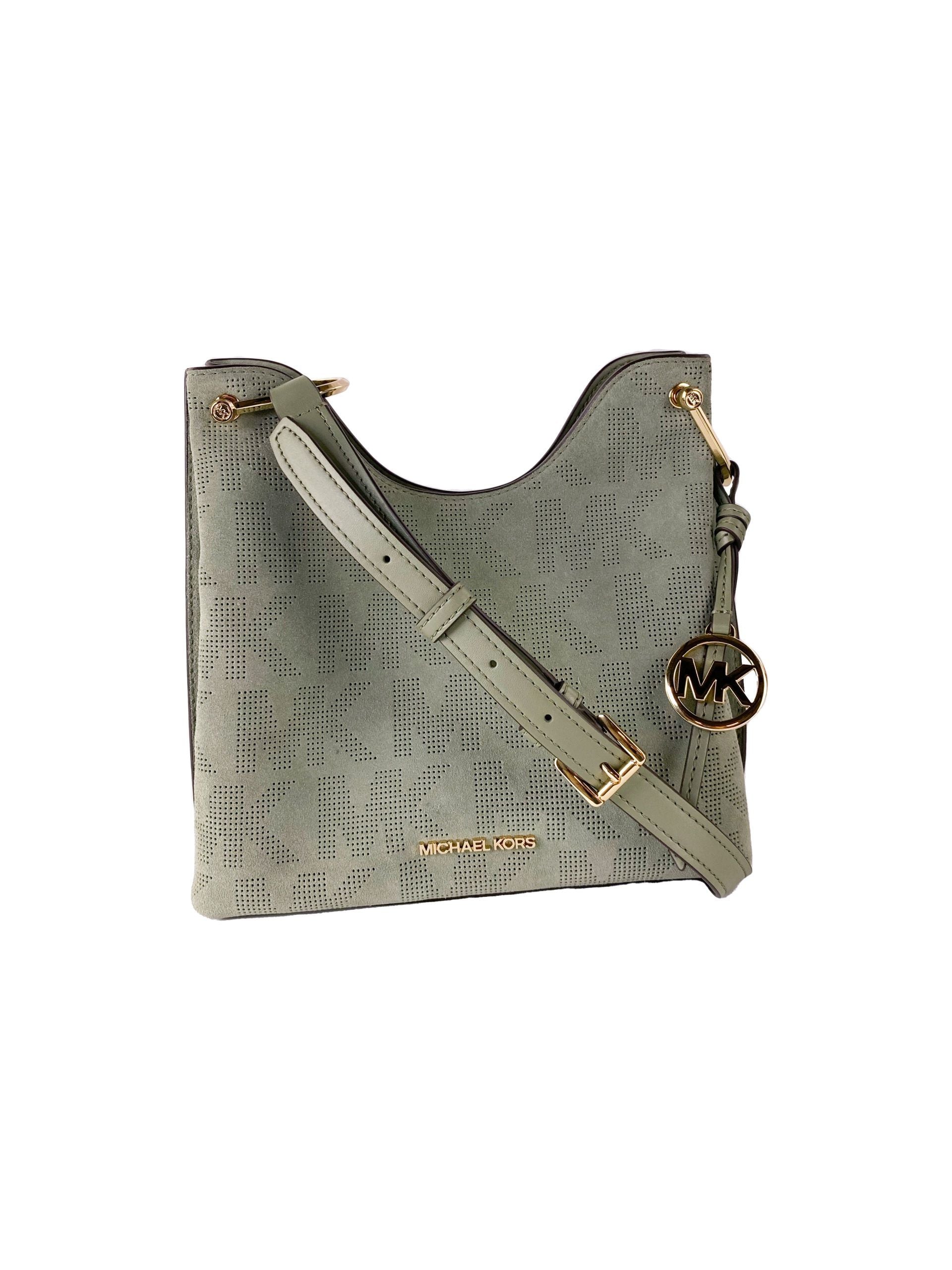 Michael Kors Joan Large Perforated Suede Leather Slouchy Messenger Handbag (Army Green) - Luksuslaukut ja asusteet Michael Kors - Tutustu YVES JAVANNI® 