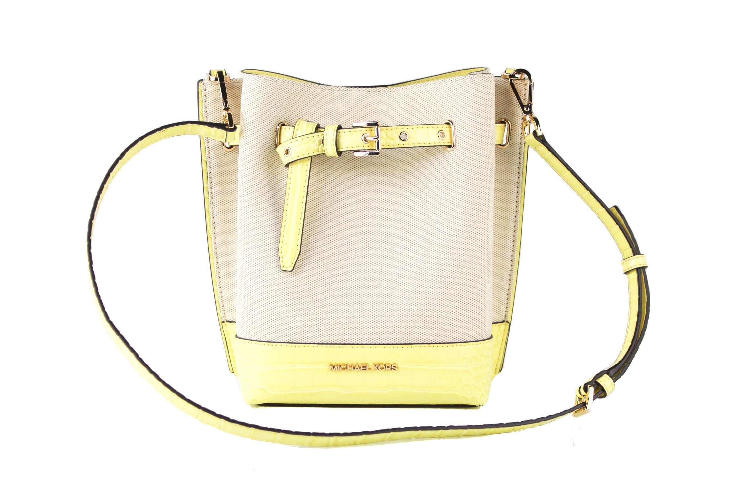 Michael Kors Emilia Small Canvas Snakeskin Print Leather Bucket Bag Messenger Crossbody Handbag (Buttercup) - Luksusmuotia Michael Kors - Tutustu YVES JAVANNI® 