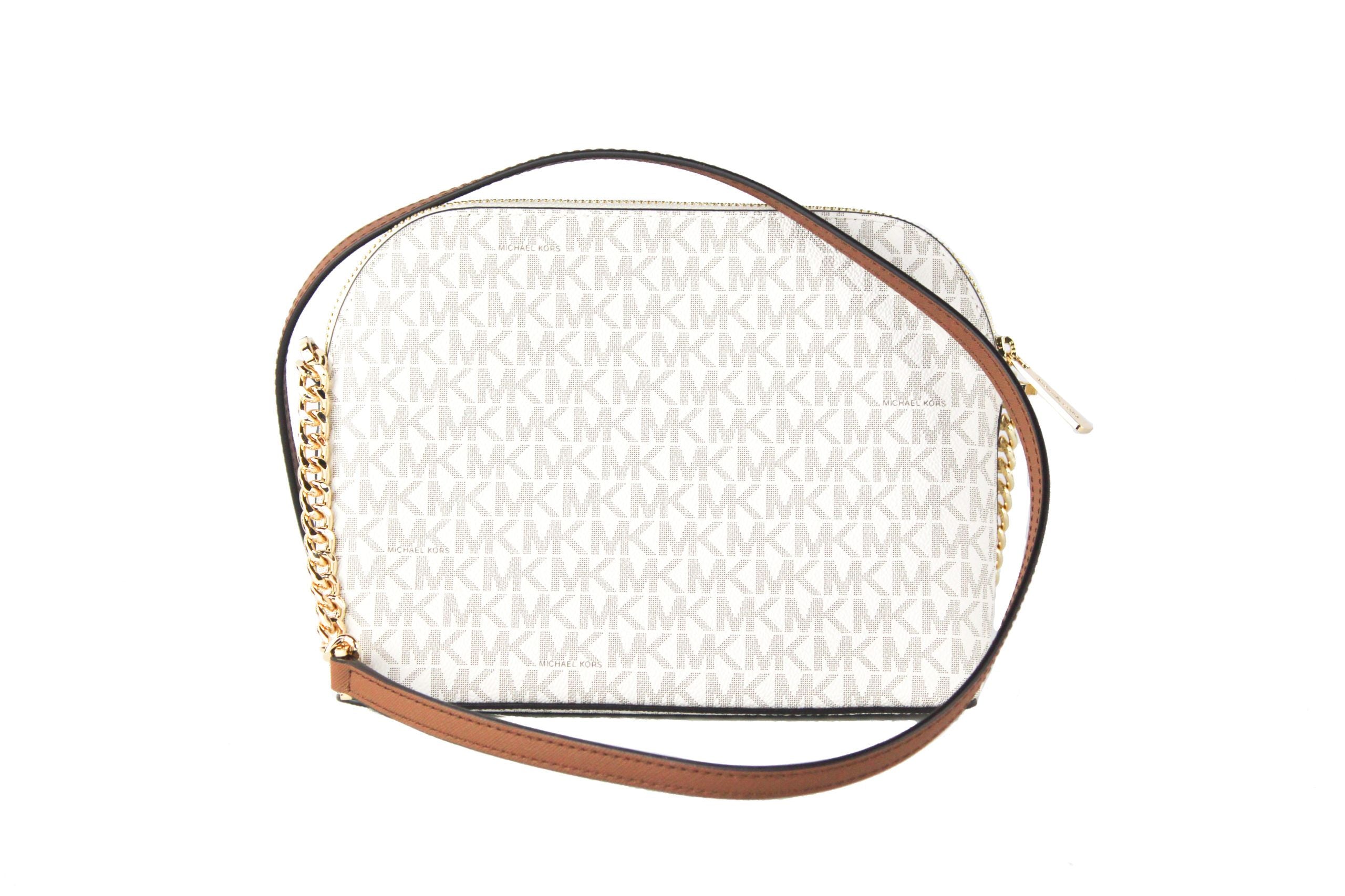 Michael Kors Jet Set Travel Medium Leather X Cross Dome Crossbody Handbag (Vanilla Signature/Gold) - Luxury from Michael Kors - Shop at YVES JAVANNI