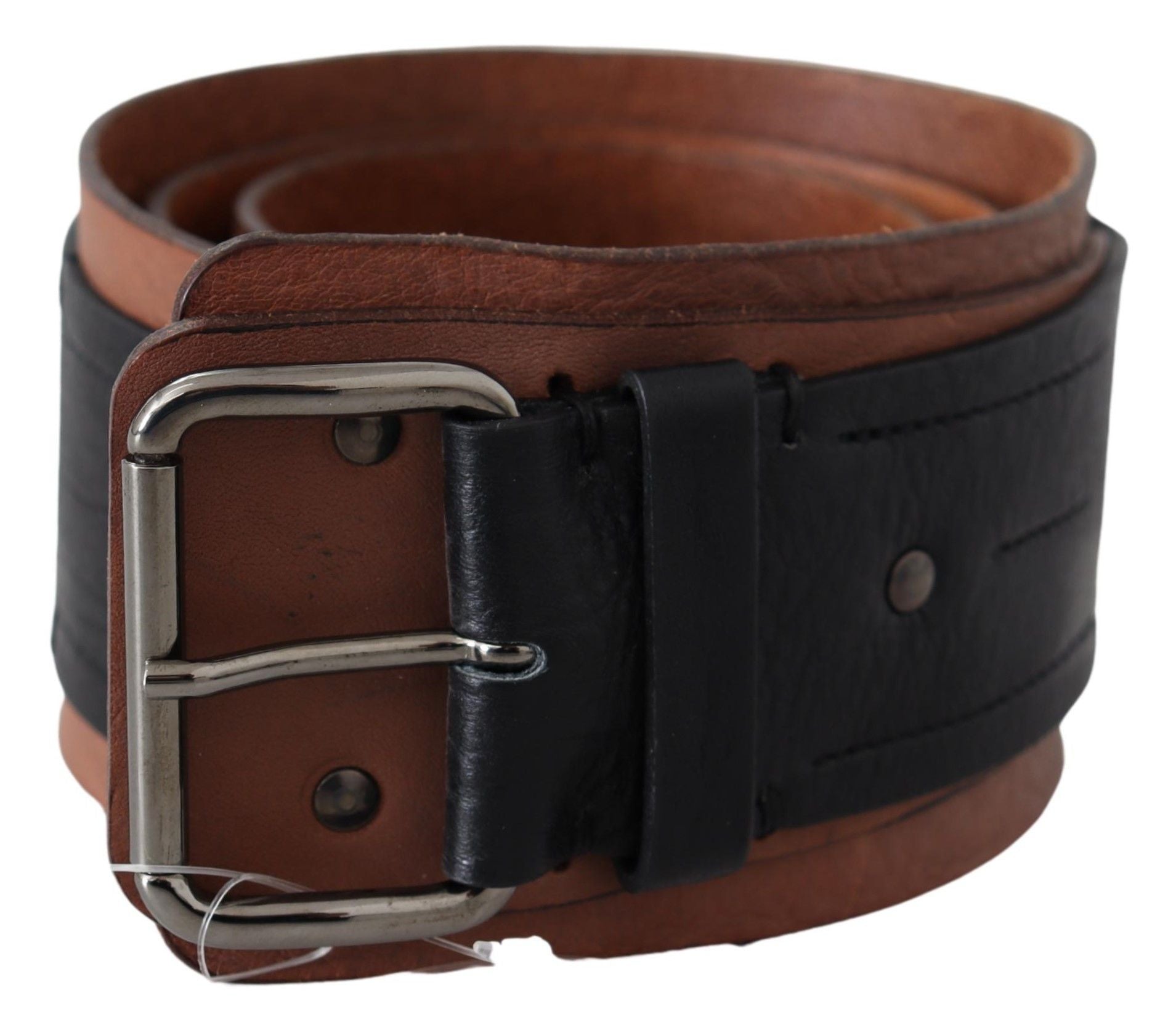 Costume National Elegant Leather Fashion Belt in Brown Black - Luksusmuotia Costume National - Tutustu YVES JAVANNI® 