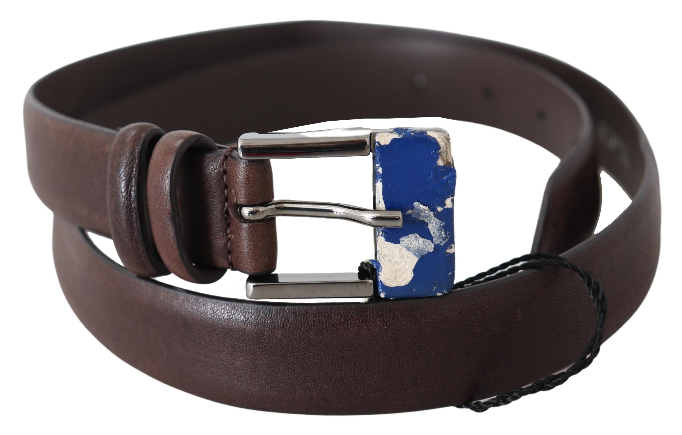 Costume National Elegant Brown Leather Classic Belt with Silver-Tone Buckle - Luksusmuotia Costume National - Tutustu YVES JAVANNI® 