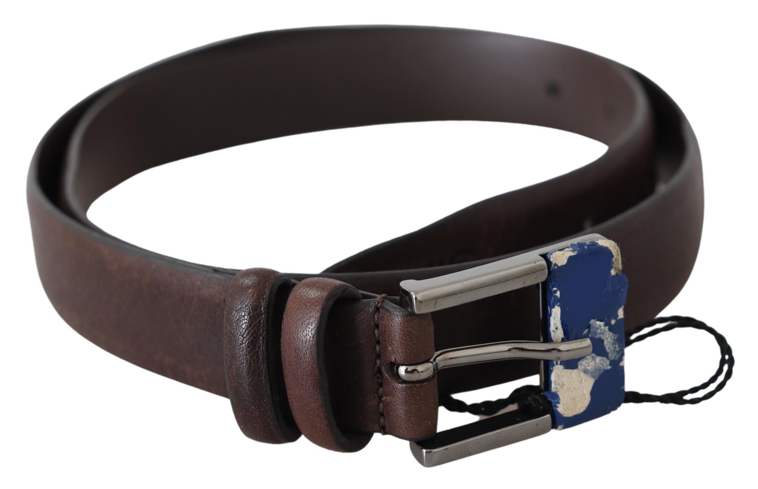 Costume National Elegant Brown Leather Classic Belt with Silver-Tone Buckle - Luksusmuotia Costume National - Tutustu YVES JAVANNI® 