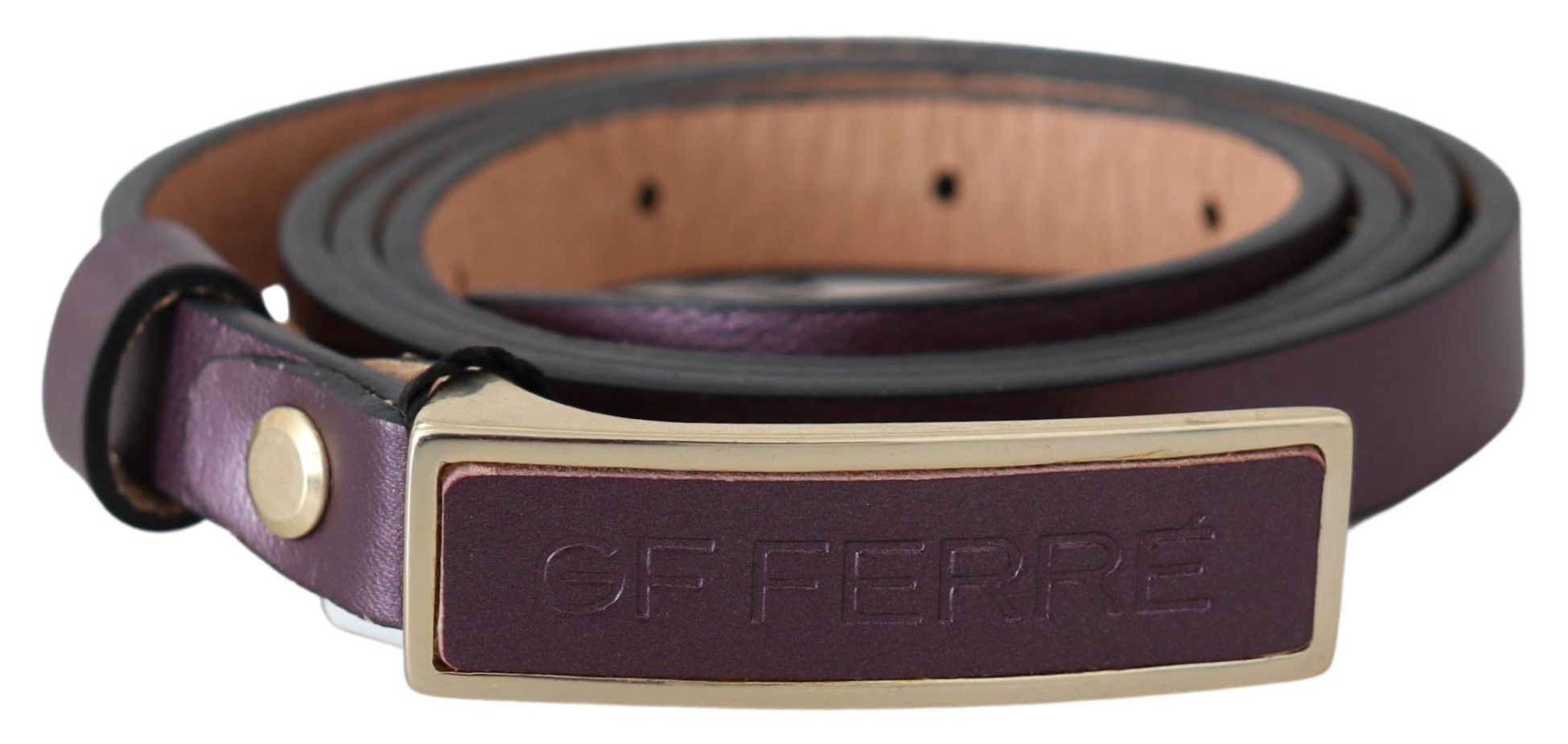 GF Ferre Elegant Maroon Leather Belt with Gold-Tone Buckle - Luksuslaukut ja asusteet GF Ferre - Tutustu YVES JAVANNI® 