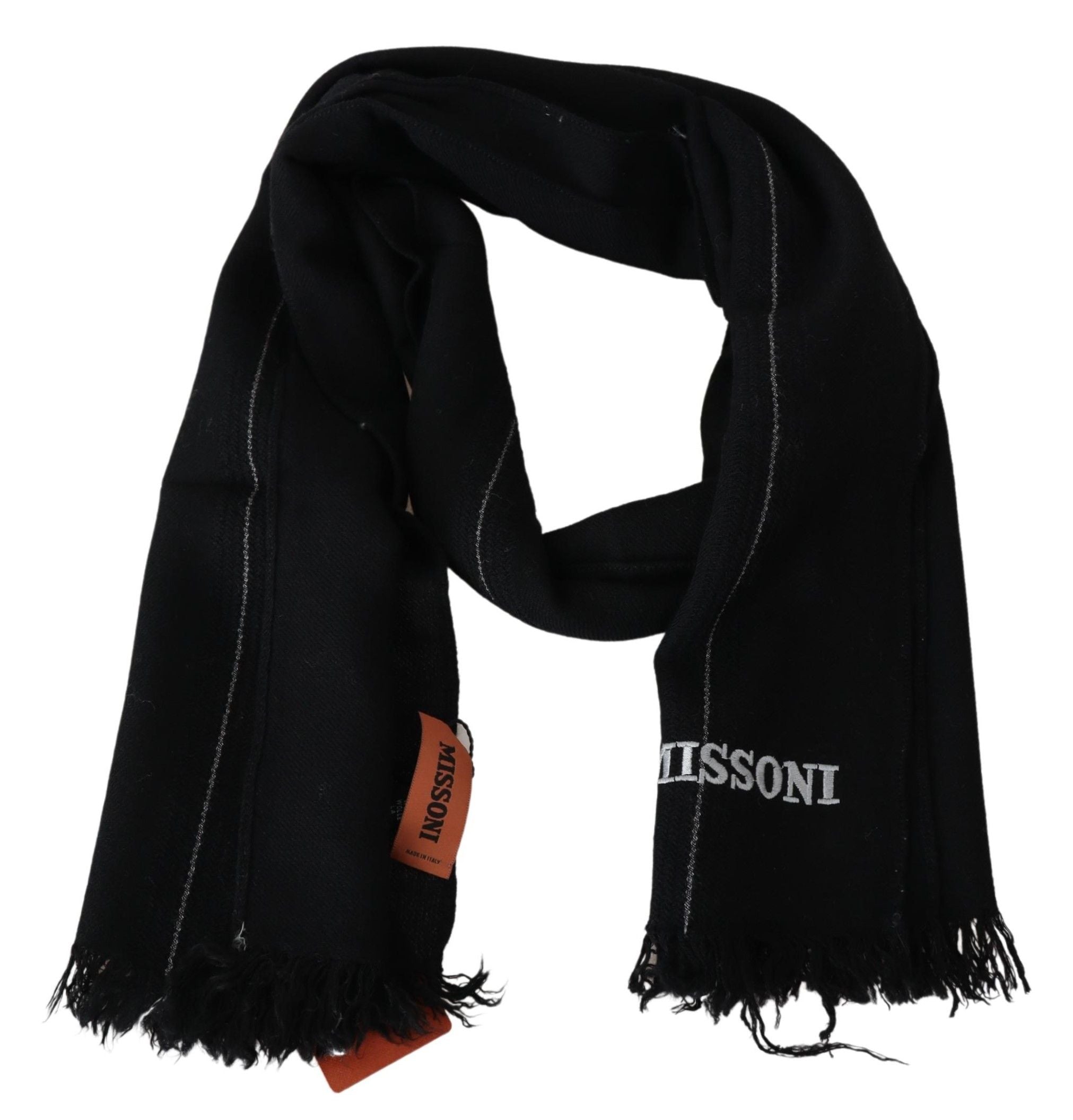 Missoni Elegant Black Wool Scarf with Logo Embroidery - Luksusmuotia Missoni - Tutustu YVES JAVANNI® 