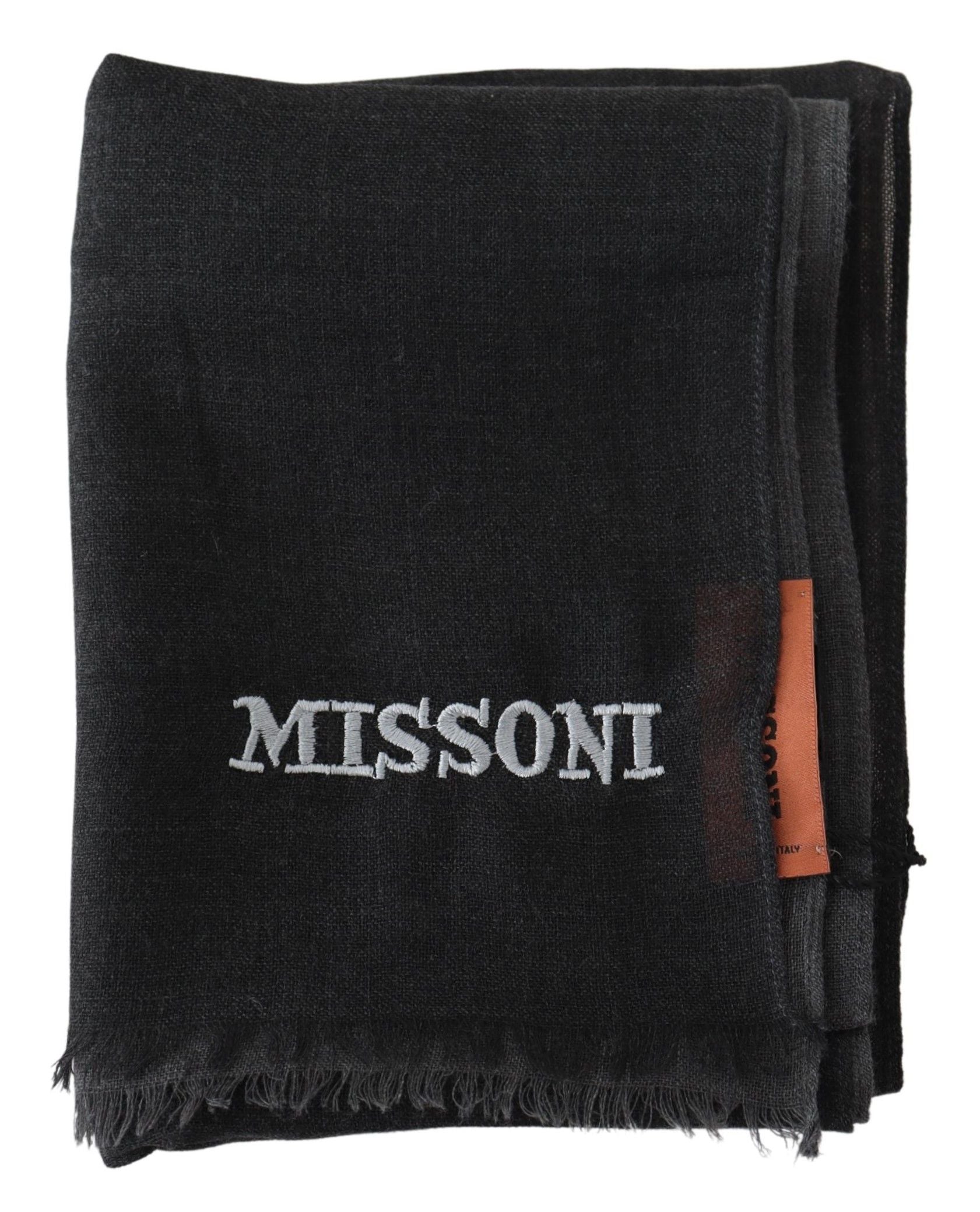 Missoni Elegant Black Wool Scarf with Embroidered Logo - Luksusmuotia Missoni - Tutustu YVES JAVANNI® 