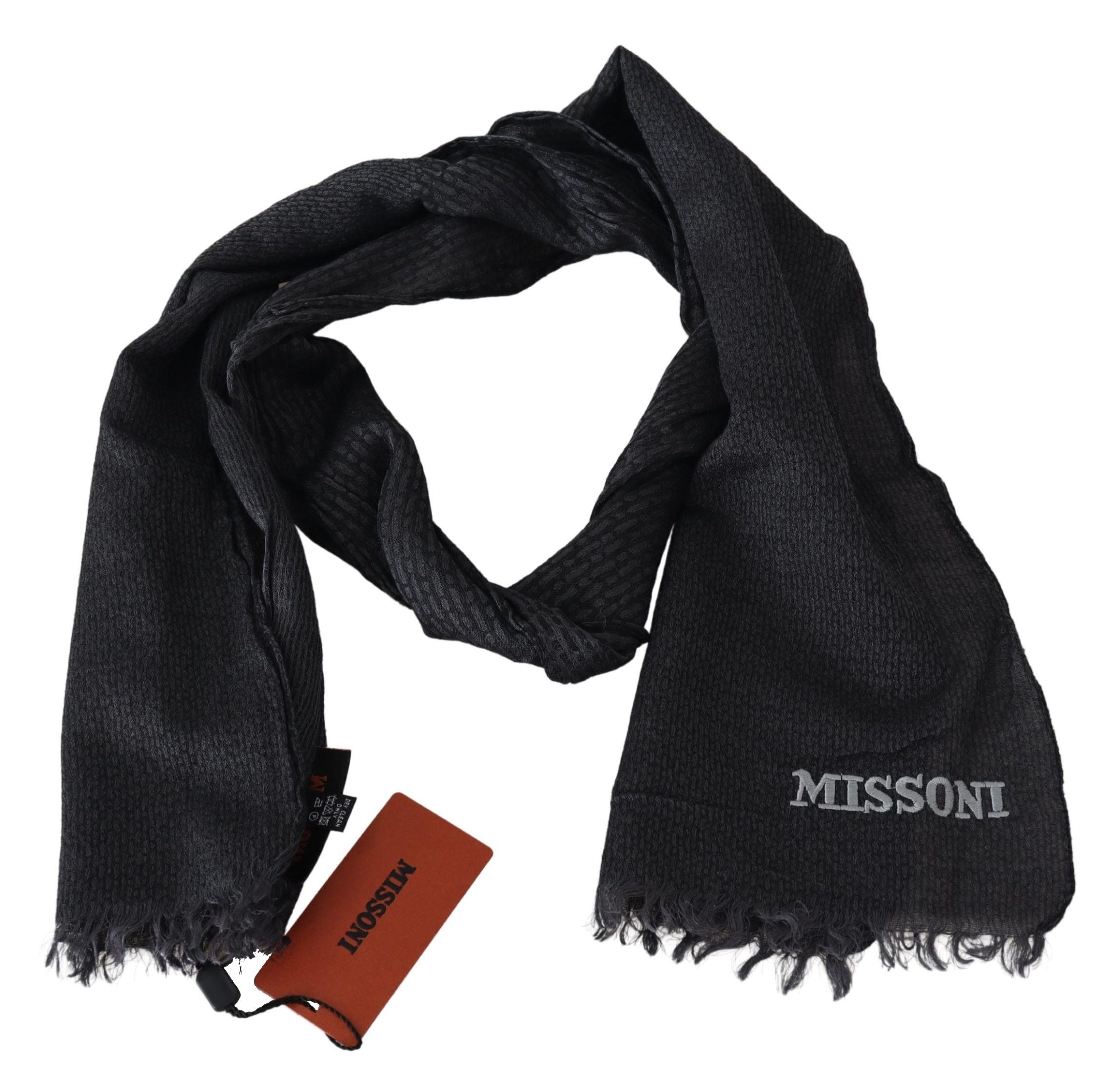 Missoni Elegant Black Wool Fringed Scarf - Luksusmuotia Missoni - Tutustu YVES JAVANNI® 