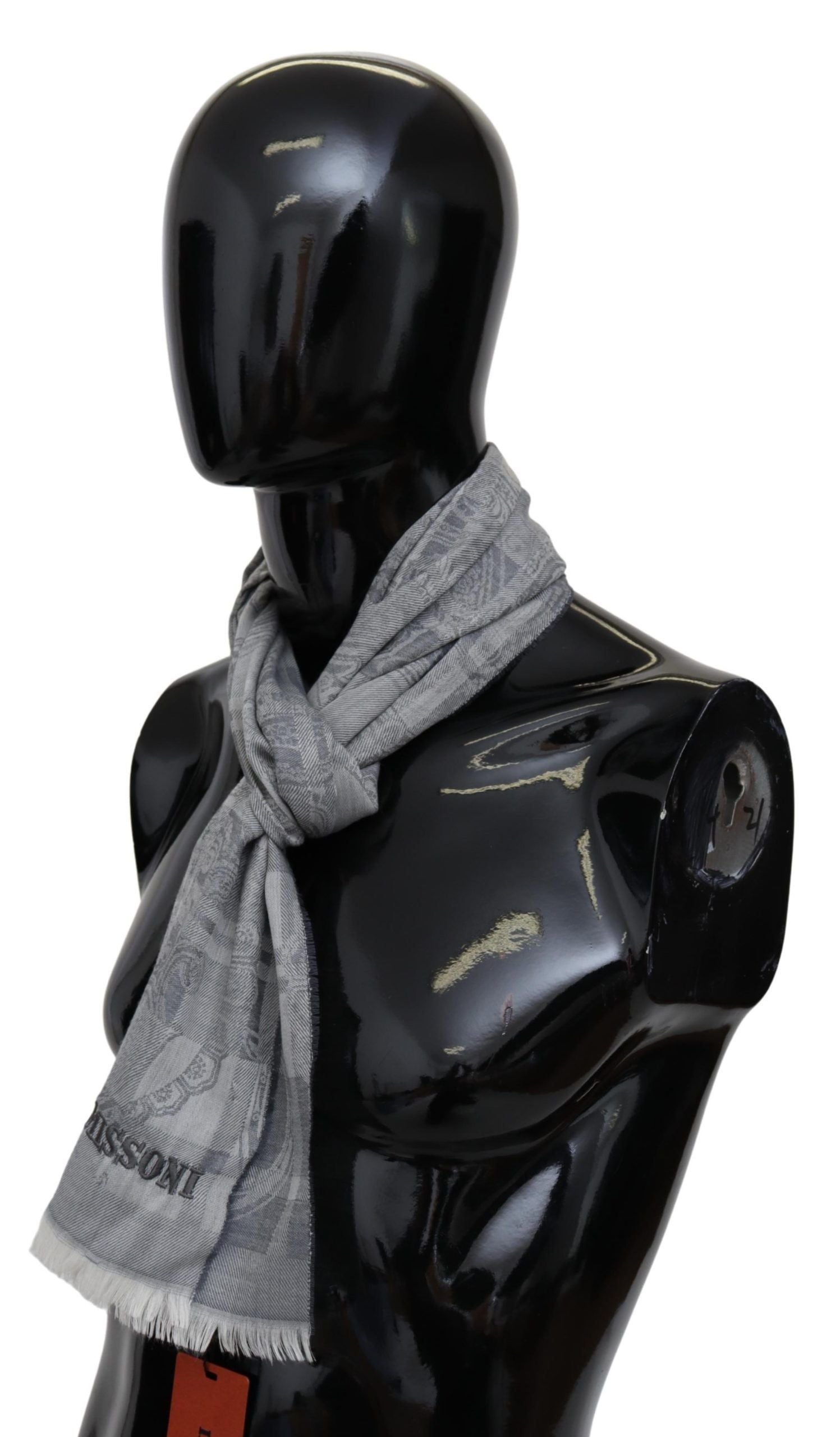 Missoni Chic Unisex Gray Wool Scarf with Logo Embroidery - Luksusmuotia Missoni - Tutustu YVES JAVANNI® 