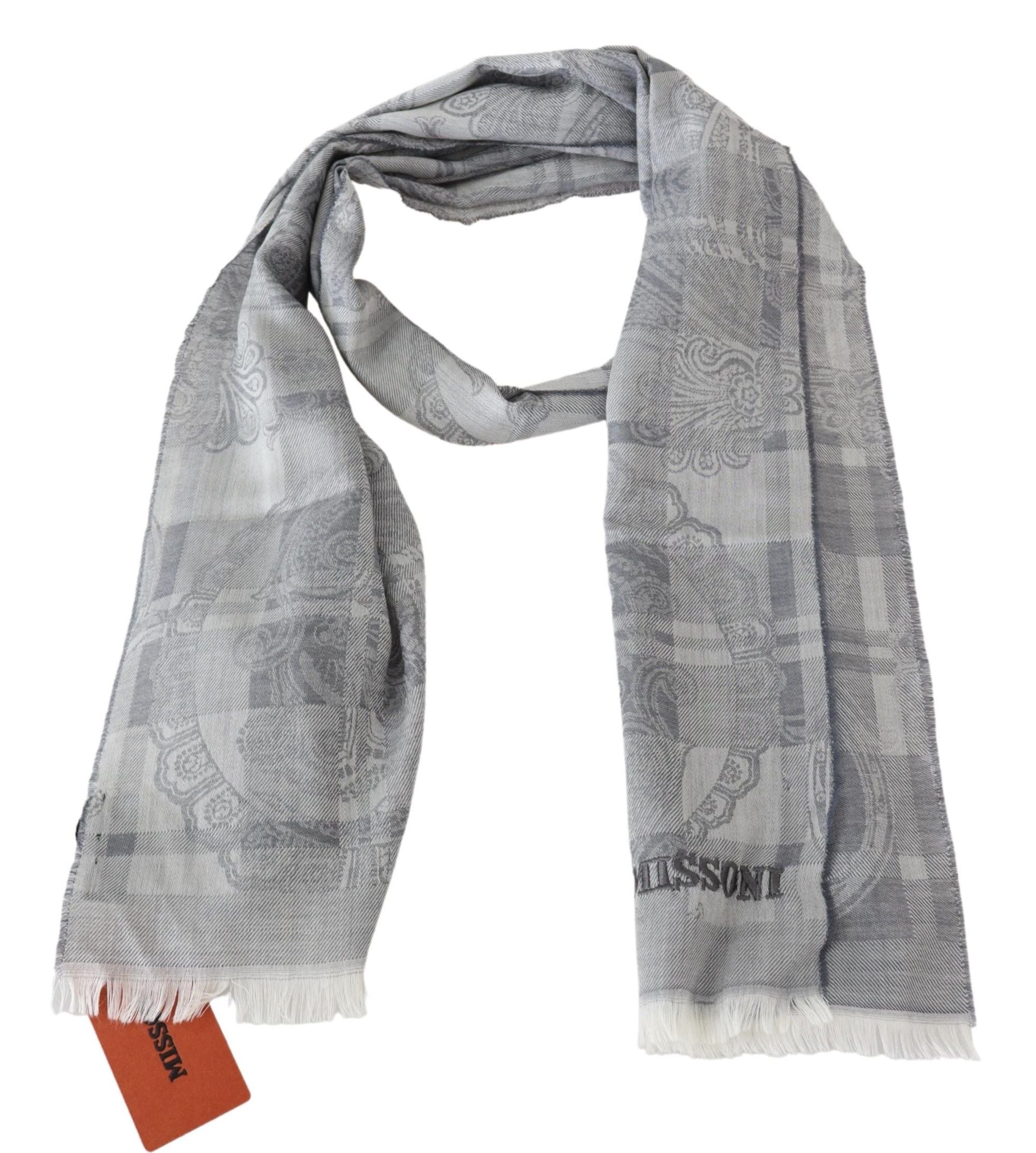 Missoni Chic Unisex Gray Wool Scarf with Logo Embroidery - Luksusmuotia Missoni - Tutustu YVES JAVANNI® 