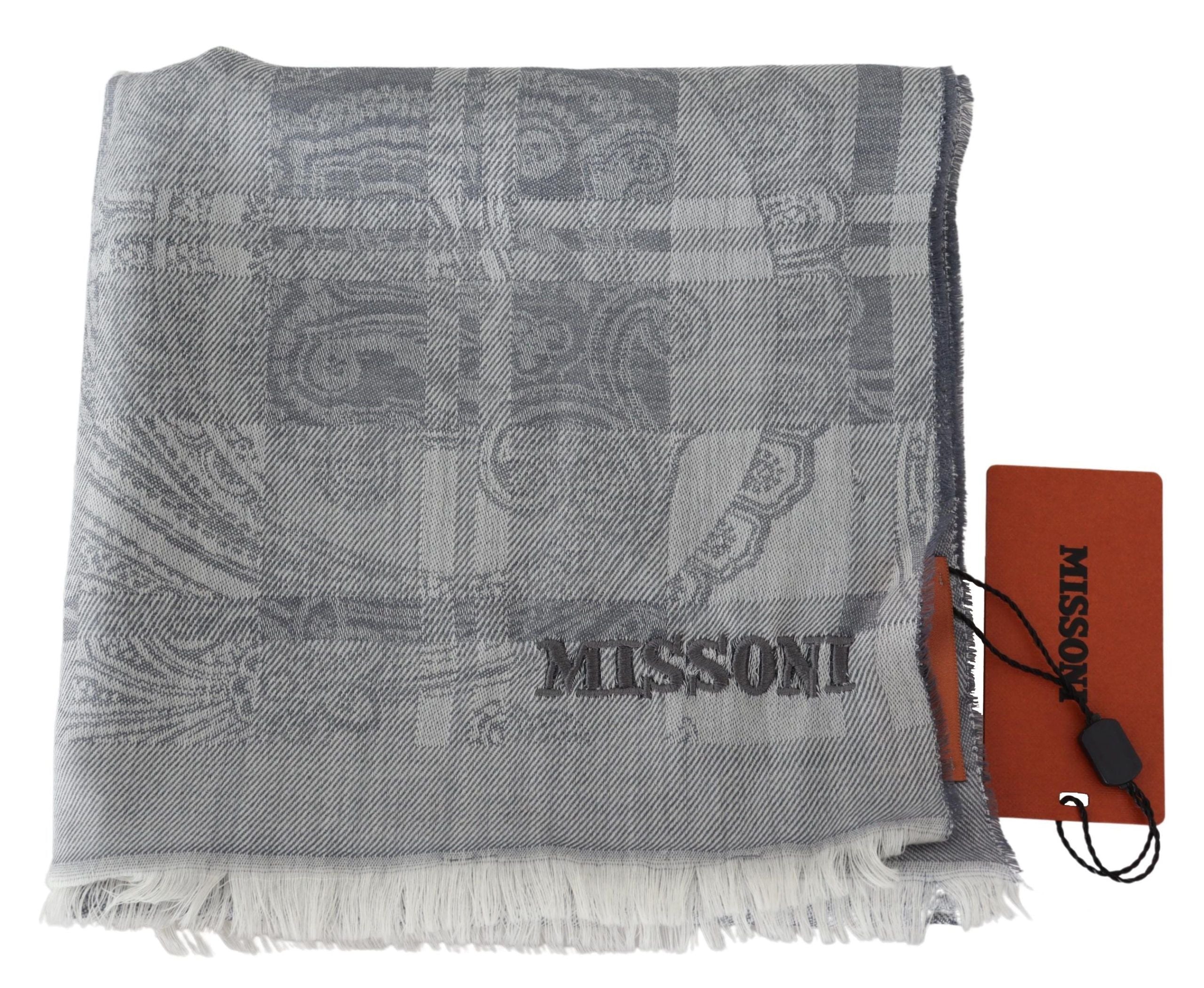 Missoni Chic Unisex Gray Wool Scarf with Logo Embroidery - Luksusmuotia Missoni - Tutustu YVES JAVANNI® 