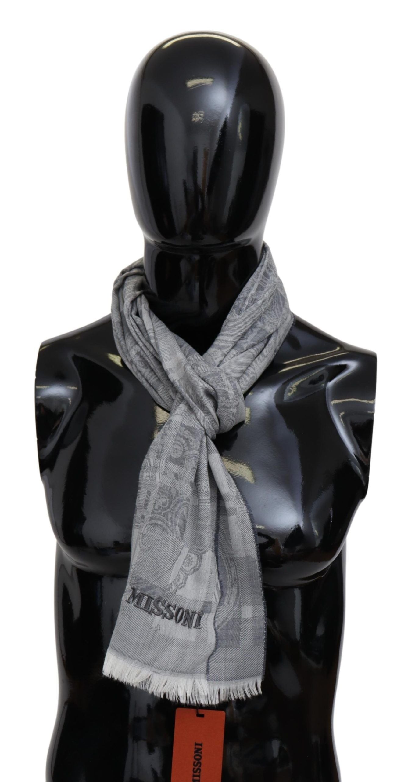 Missoni Chic Unisex Gray Wool Scarf with Logo Embroidery - Luksuslaukut ja asusteet Missoni - Tutustu YVES JAVANNI® 