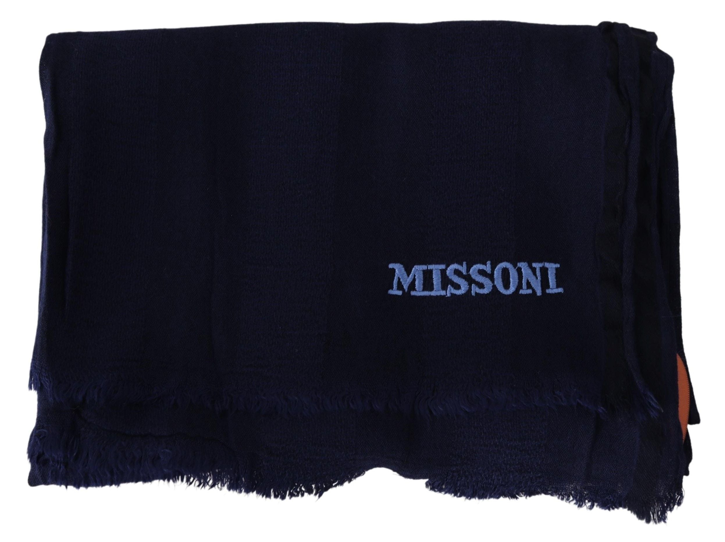 Missoni Elegant Blue Wool Scarf with Embroidered Logo - Luksusmuotia Missoni - Tutustu YVES JAVANNI® 