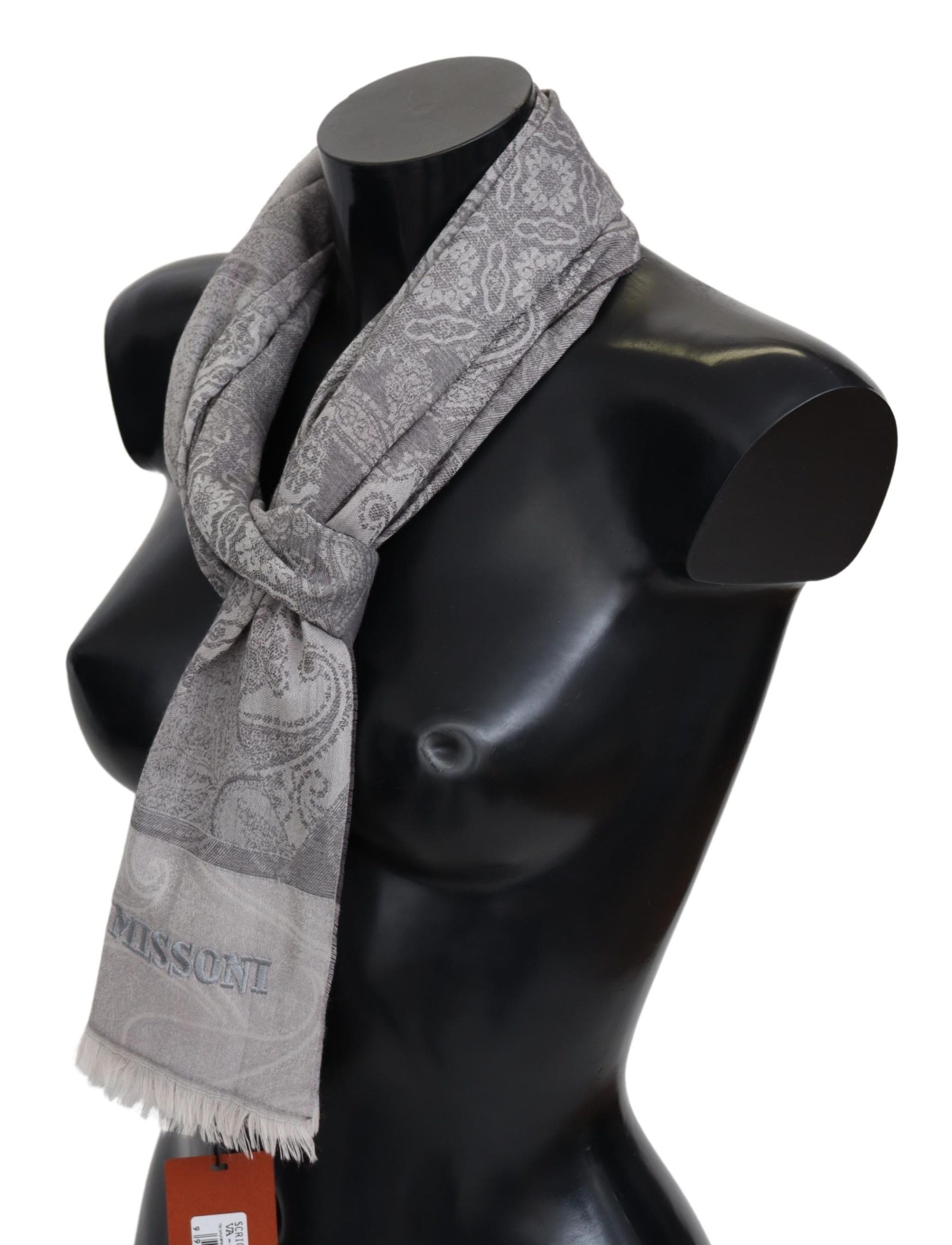 Missoni Elegant Paisley Wool Scarf in Gray - Luksusmuotia Missoni - Tutustu YVES JAVANNI® 