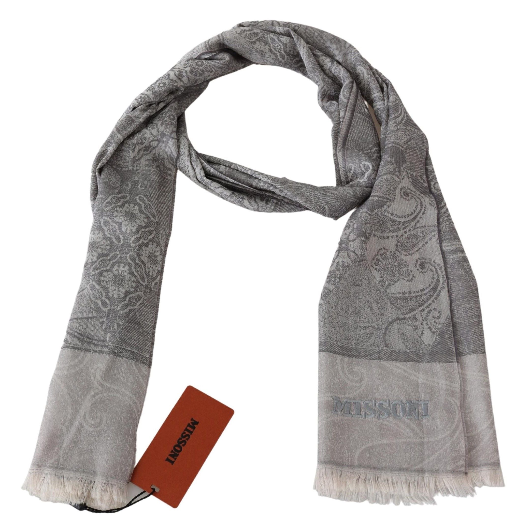 Missoni Elegant Paisley Wool Scarf in Gray - Luksusmuotia Missoni - Tutustu YVES JAVANNI® 