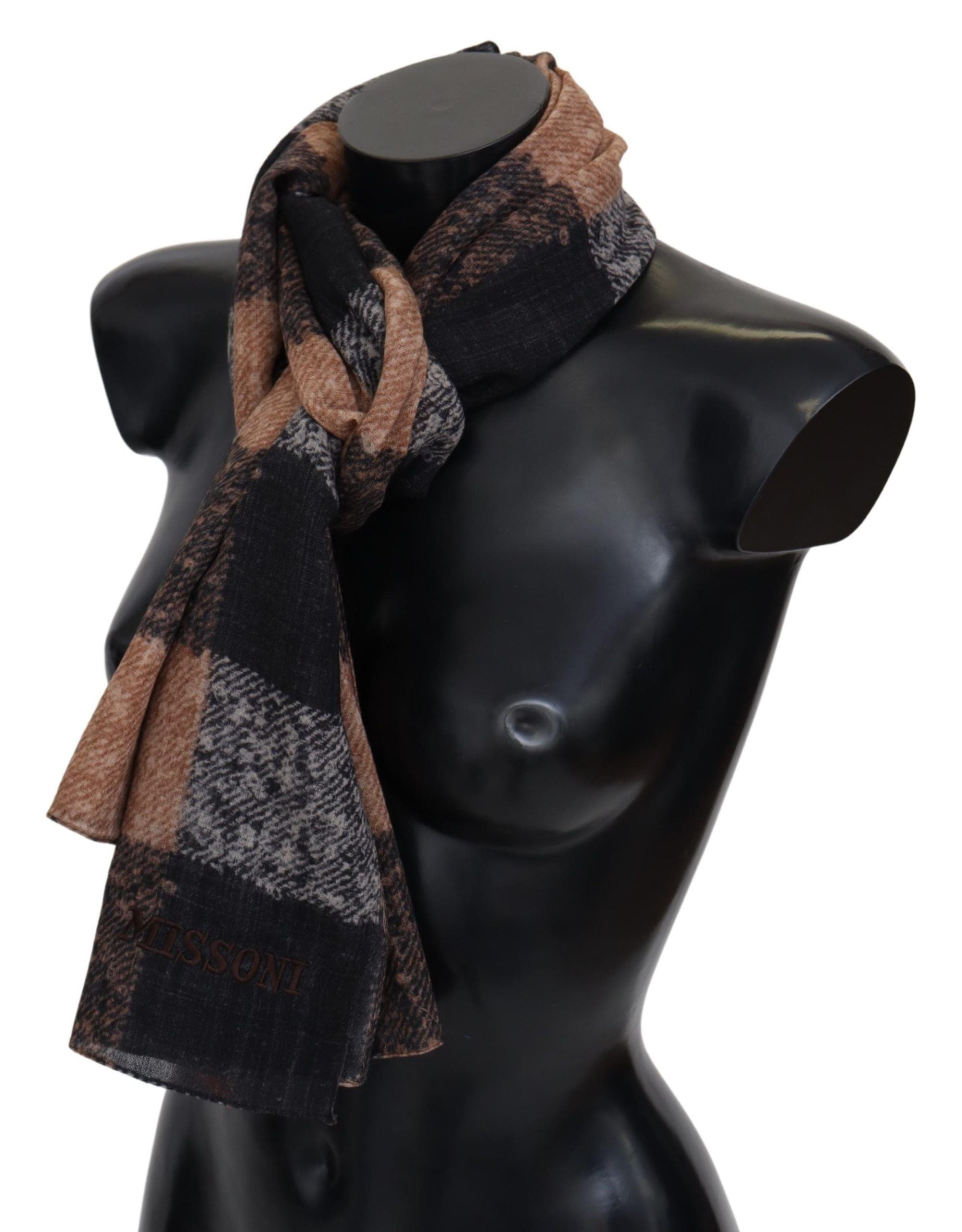 Missoni Plaid Wool Scarf with Logo Embroidery - Luksusmuotia Missoni - Tutustu YVES JAVANNI® 