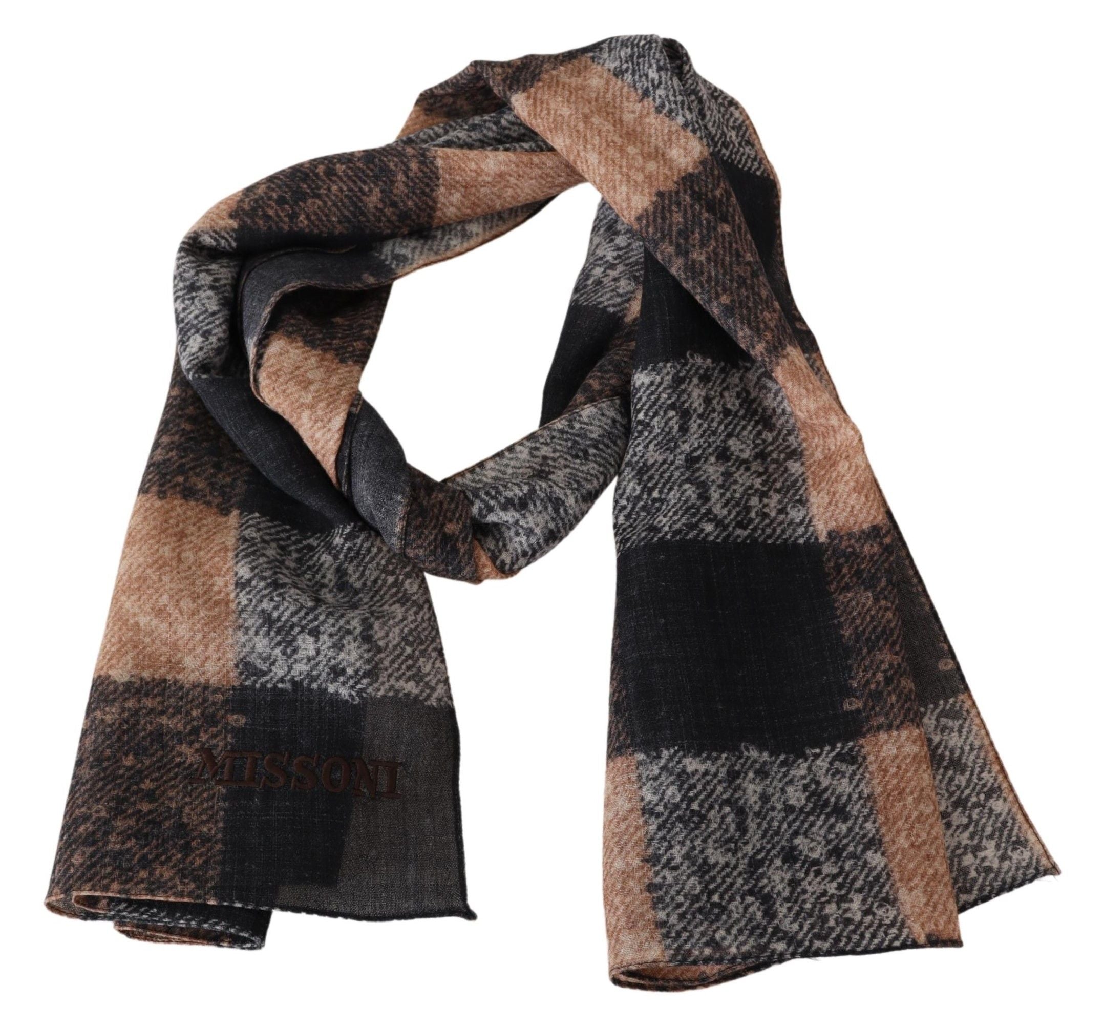 Missoni Plaid Wool Scarf with Logo Embroidery - Luksusmuotia Missoni - Tutustu YVES JAVANNI® 