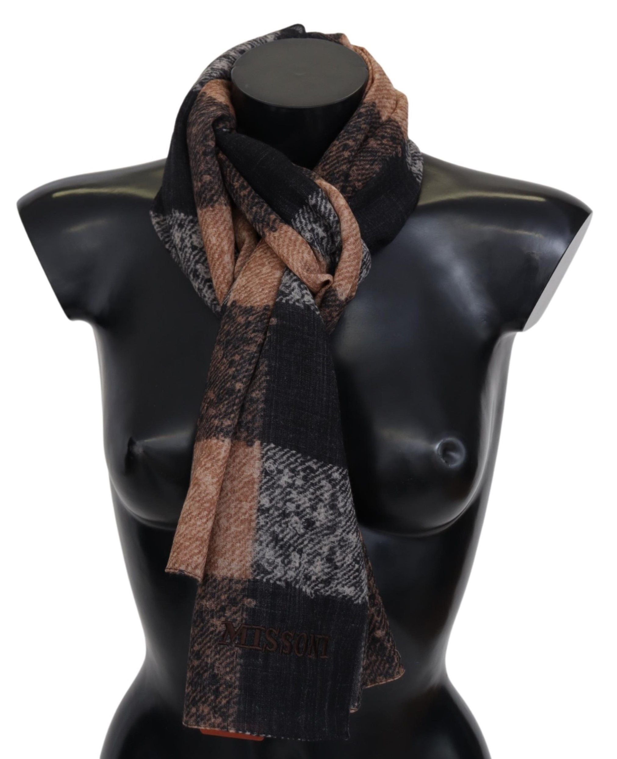 Missoni Plaid Wool Scarf with Logo Embroidery - Luksusmuotia Missoni - Tutustu YVES JAVANNI® 