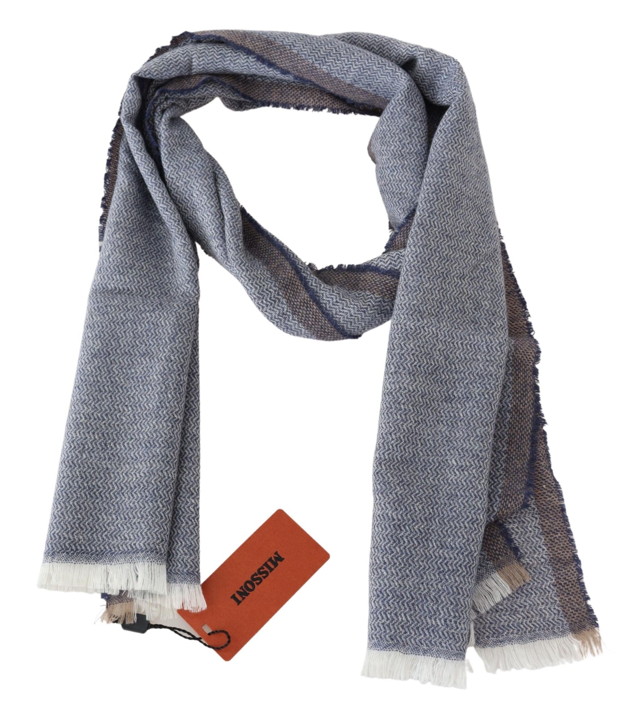 Missoni Elegant Gray Wool Scarf with Stripes and Fringes - Luksusmuotia Missoni - Tutustu YVES JAVANNI® 