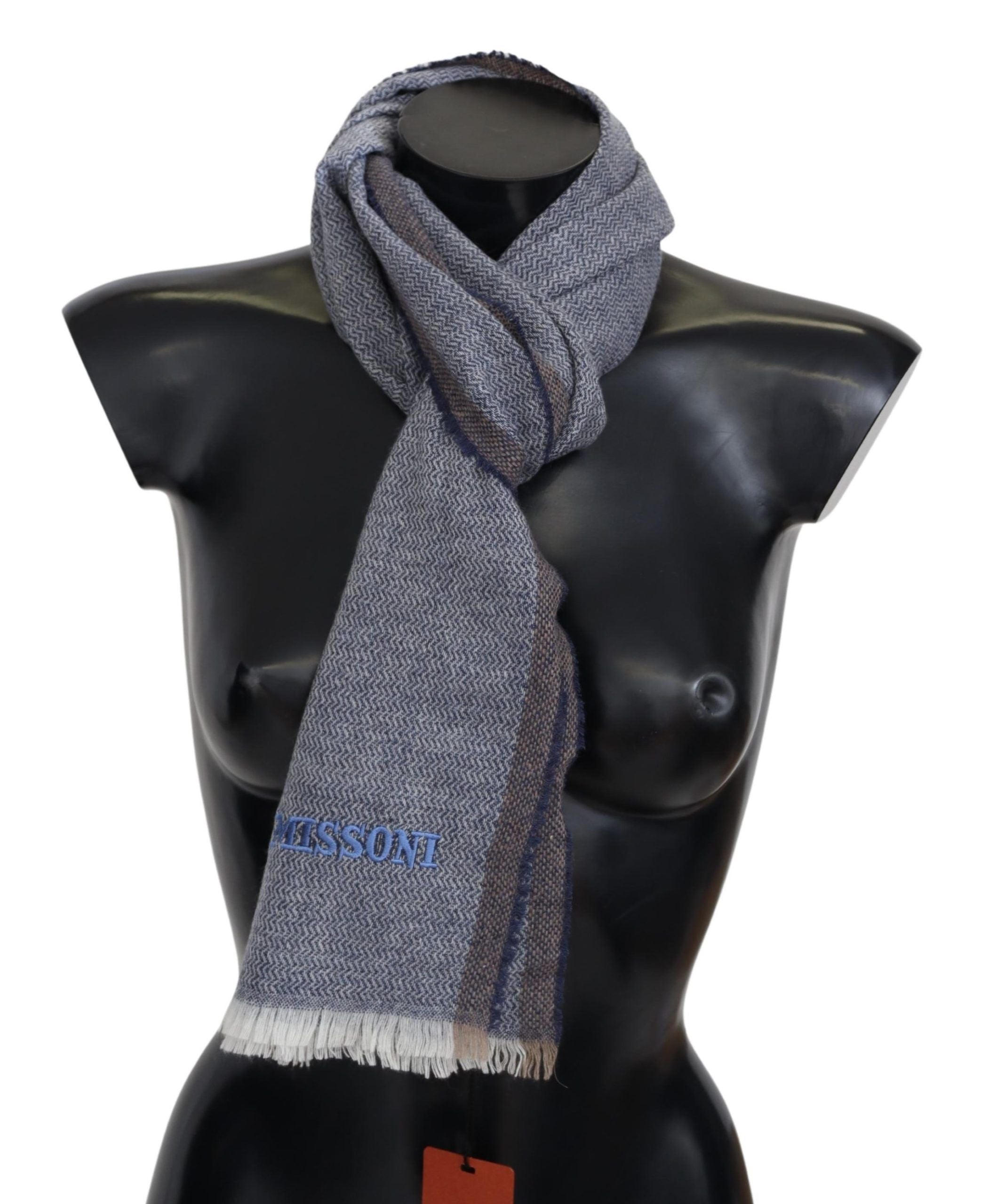 Missoni Elegant Gray Wool Scarf with Stripes and Fringes - Luksusmuotia Missoni - Tutustu YVES JAVANNI® 