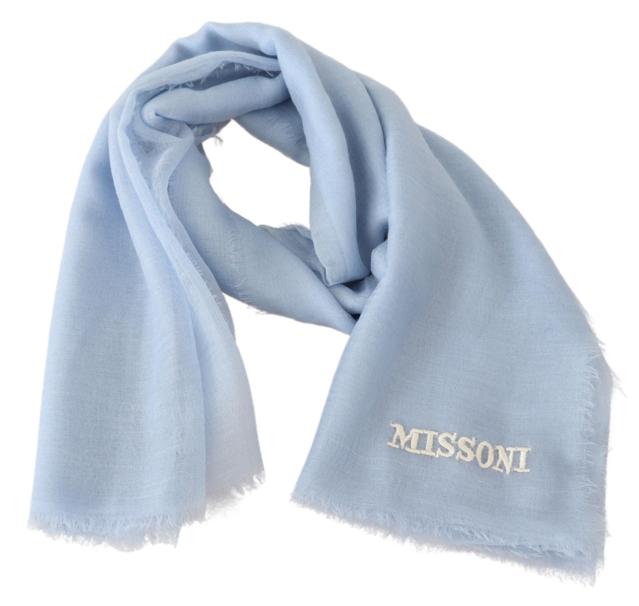 Missoni Elegant Light-Blue Cashmere Scarf with Fringes - Luksusmuotia Missoni - Tutustu YVES JAVANNI® 