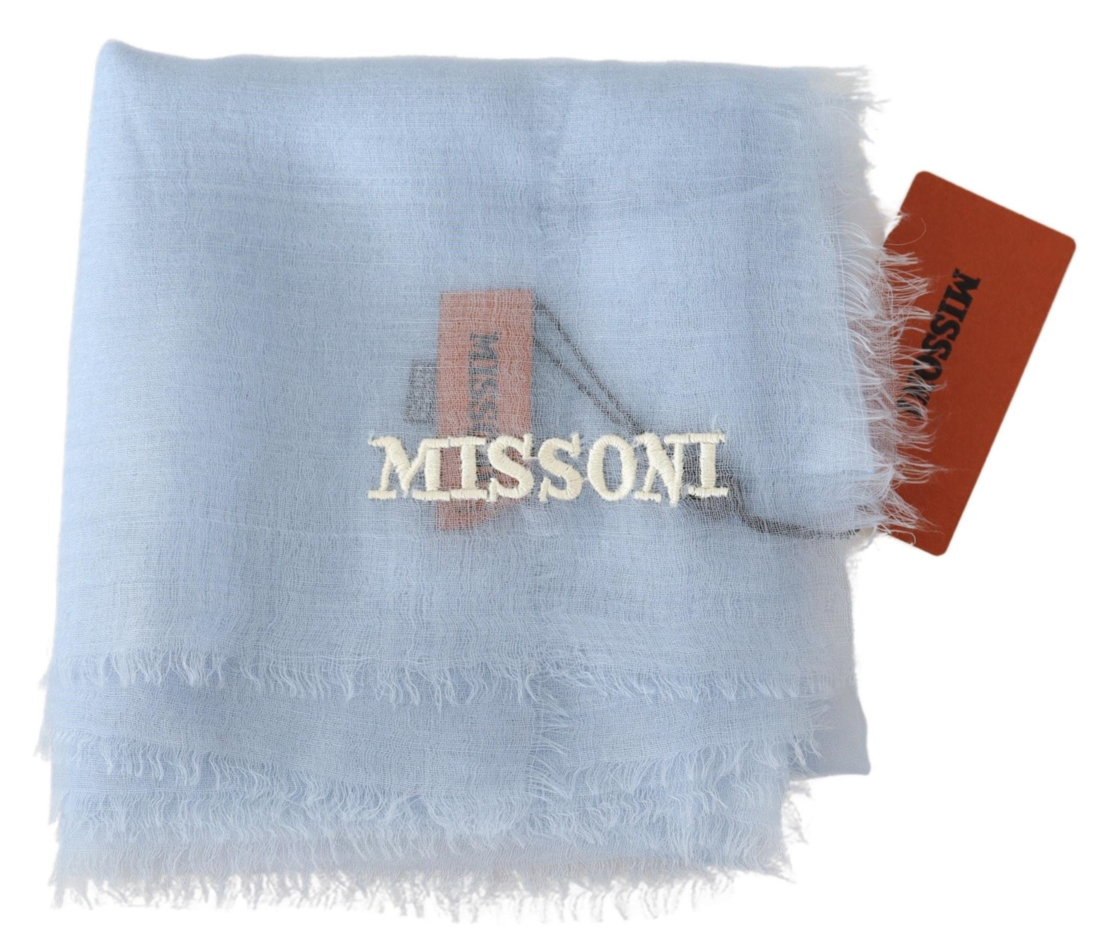 Missoni Elegant Light-Blue Cashmere Scarf with Fringes - Luksusmuotia Missoni - Tutustu YVES JAVANNI® 