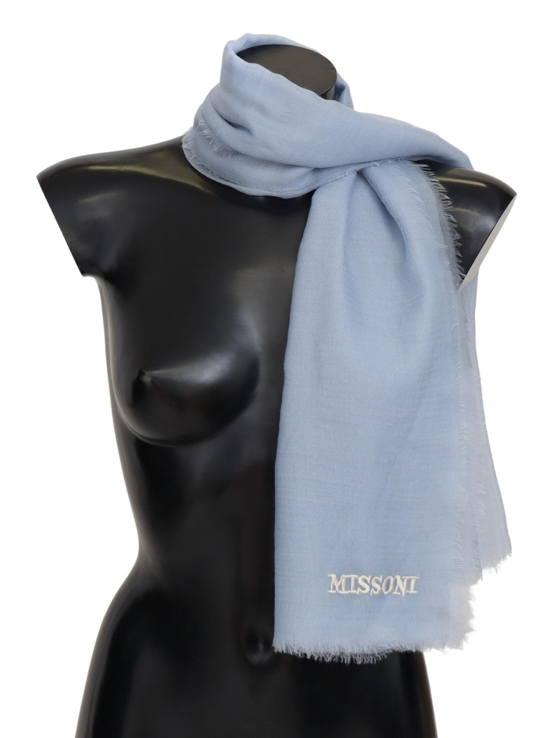 Missoni Elegant Light-Blue Cashmere Scarf with Fringes - Luksusmuotia Missoni - Tutustu YVES JAVANNI® 